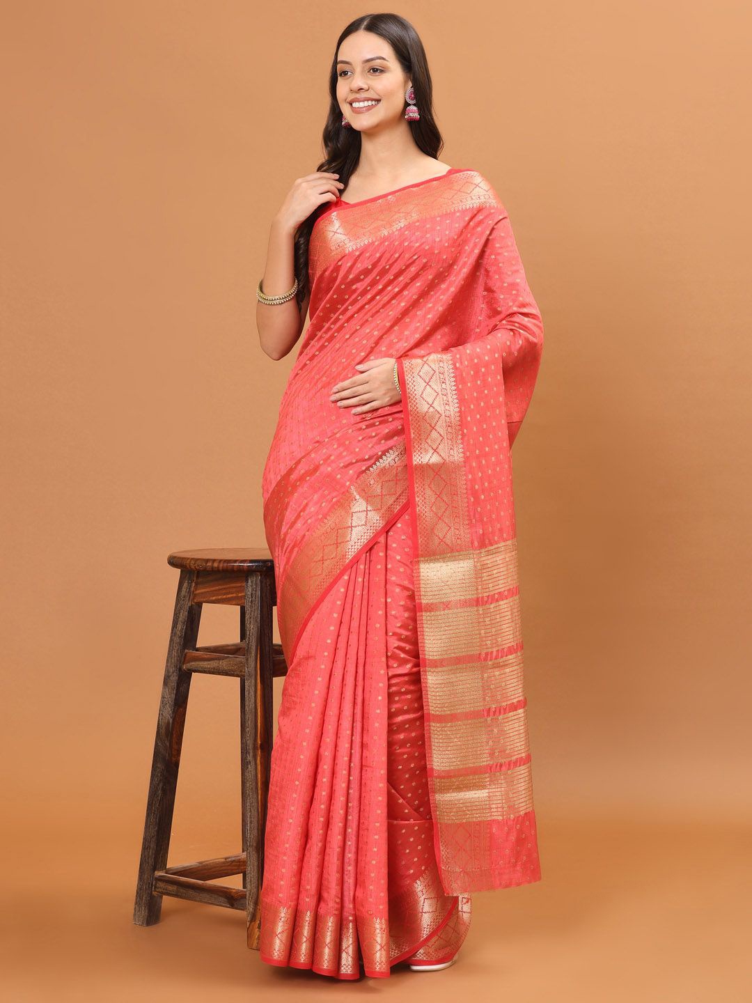 

Meena Bazaar Woven Design Zari Saree, Peach