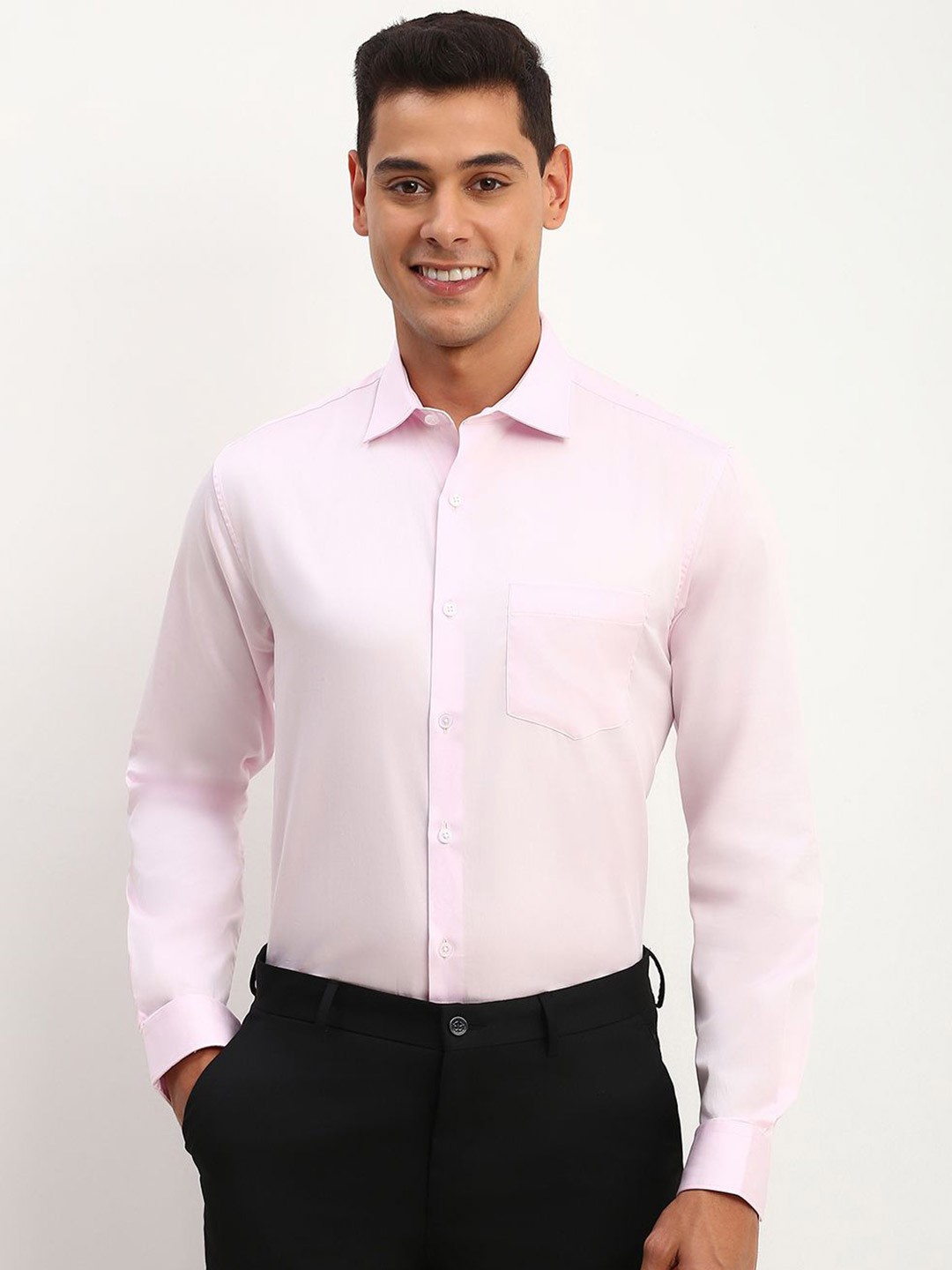 

Allen Solly Men Spread Collar Solid Cotton Slim Fit Formal Shirt, Pink
