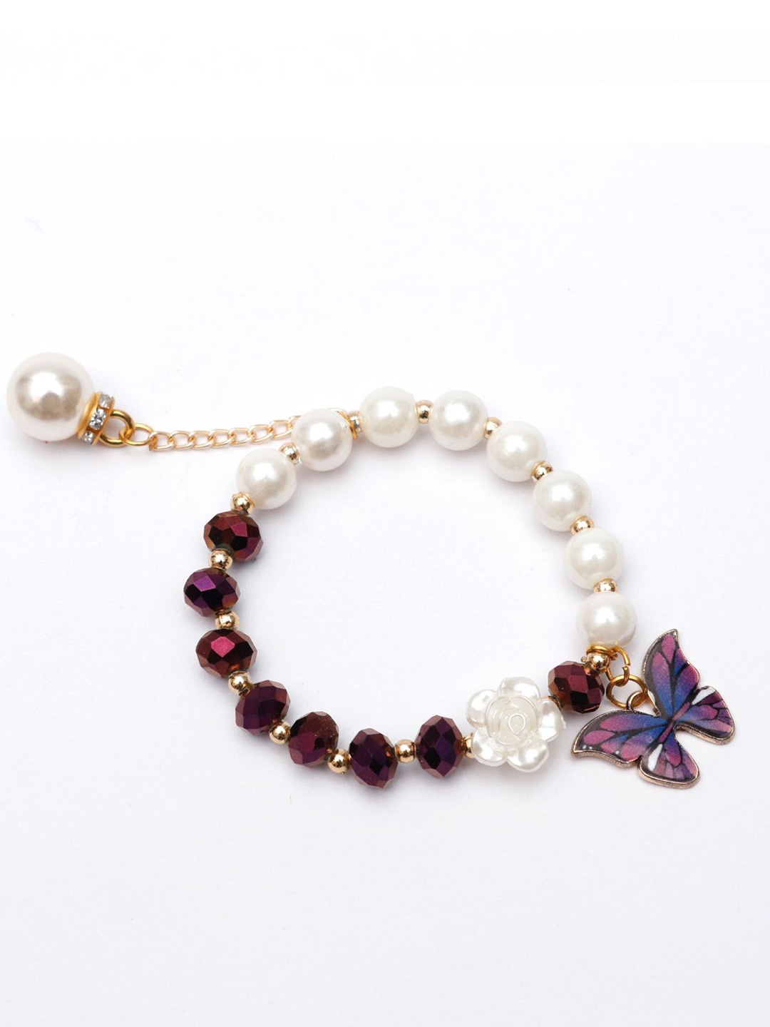 

Daizy Girls Pearls & Butterfly Charm Elasticated Bracelet, Purple