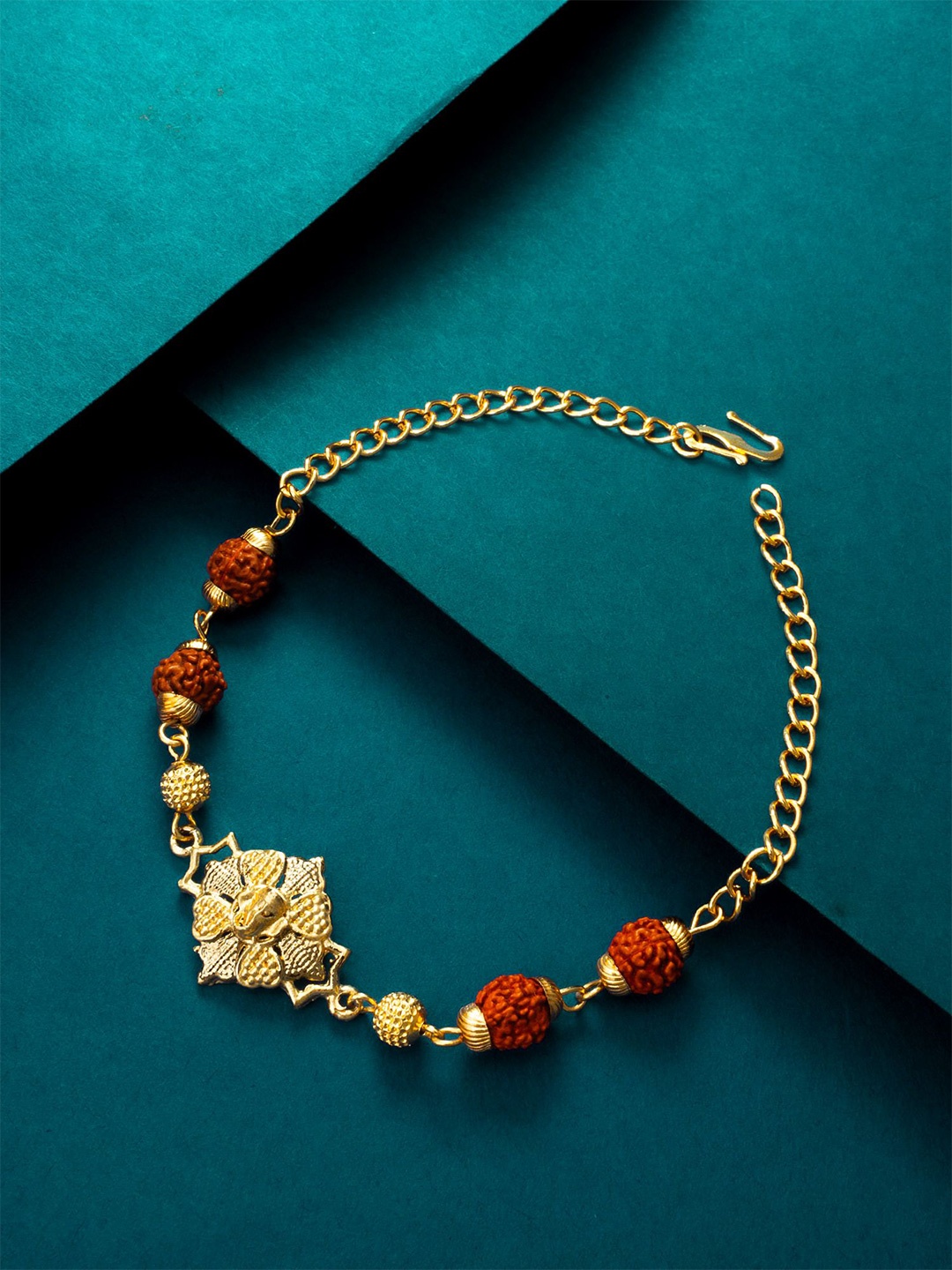 

aadita Gold-Plated Rudraksh Ganesha Link Bracelet