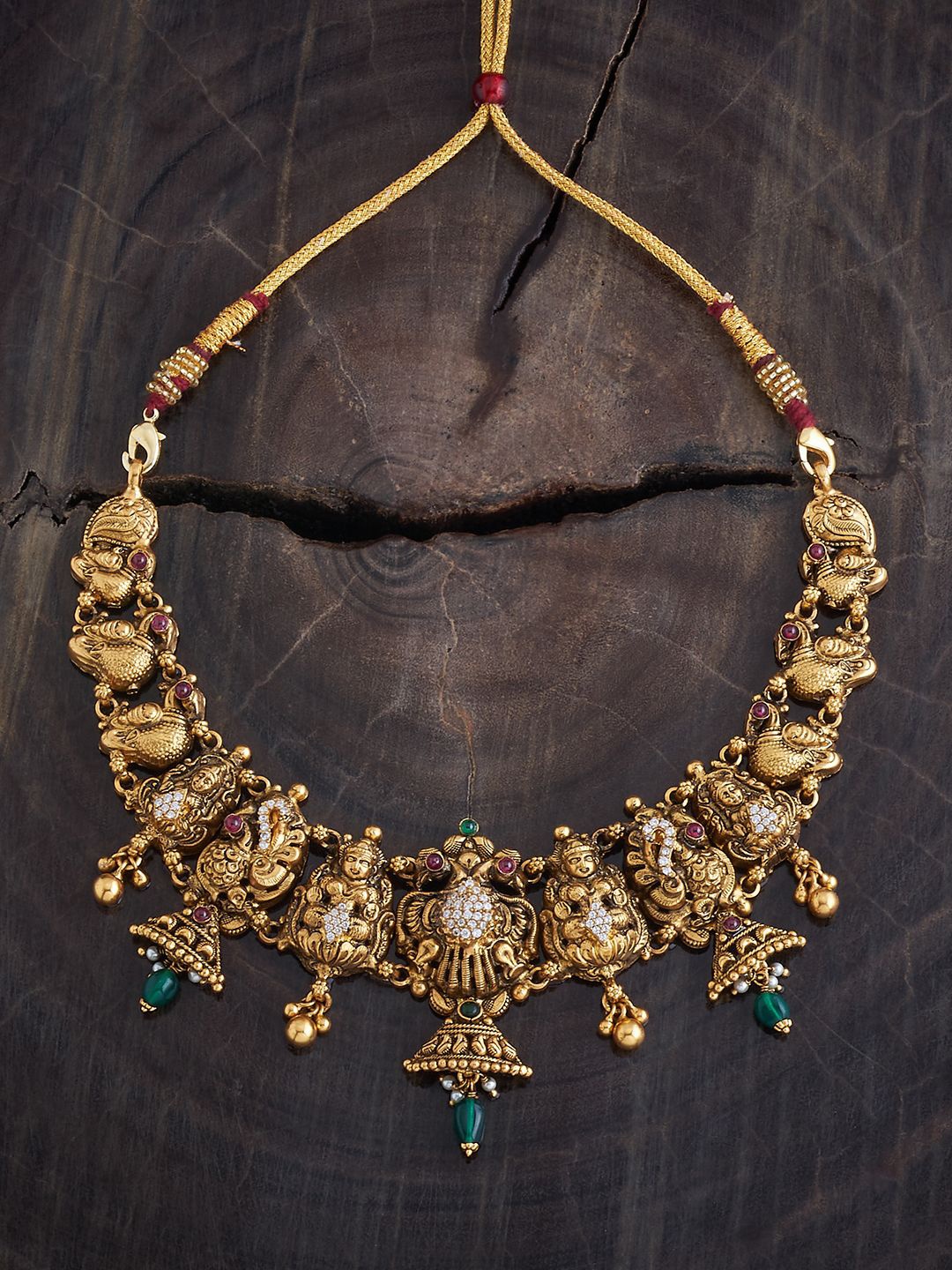

Kushal's Fashion Jewellery 92.5 Pure Silver Gold-Plated Stone Studded Temple Necklace