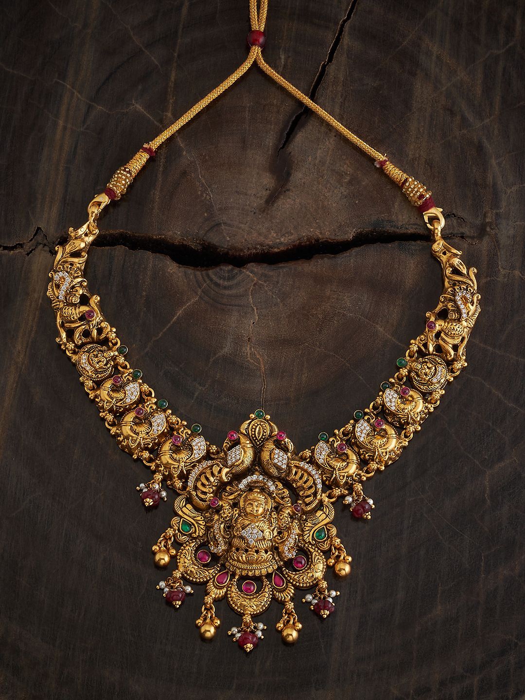 

Kushal's Fashion Jewellery 92.5 Pure Silver Gold-Plated Stone Studded Temple Necklace