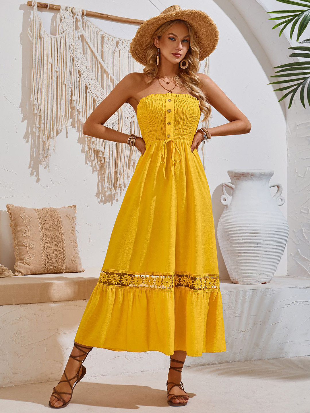 

StyleCast Women Solid Off-Shoulder Fit & Flare Maxi Dress, Yellow