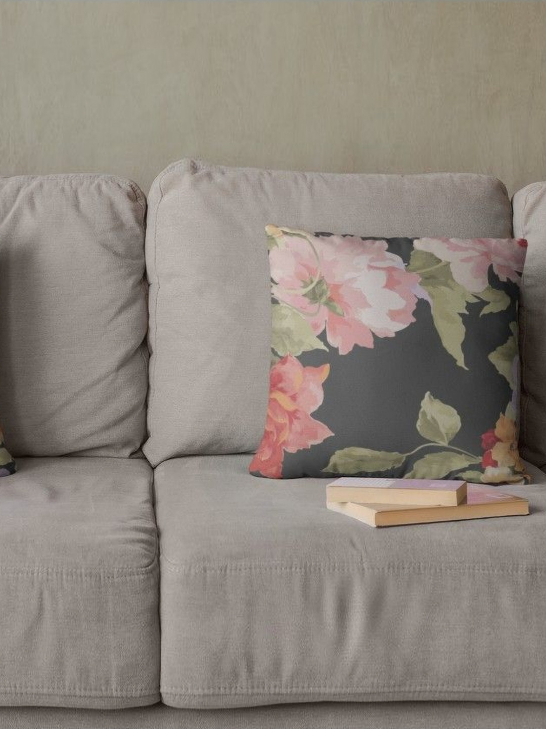 

THEYAYACAFE Black & Pink 2 Pieces Floral Velvet Square Cushion Covers