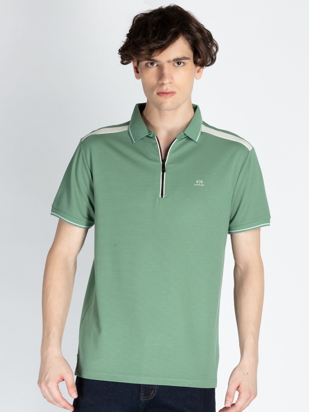 

Status Quo Men Solid Polo Collar T-shirt, Green