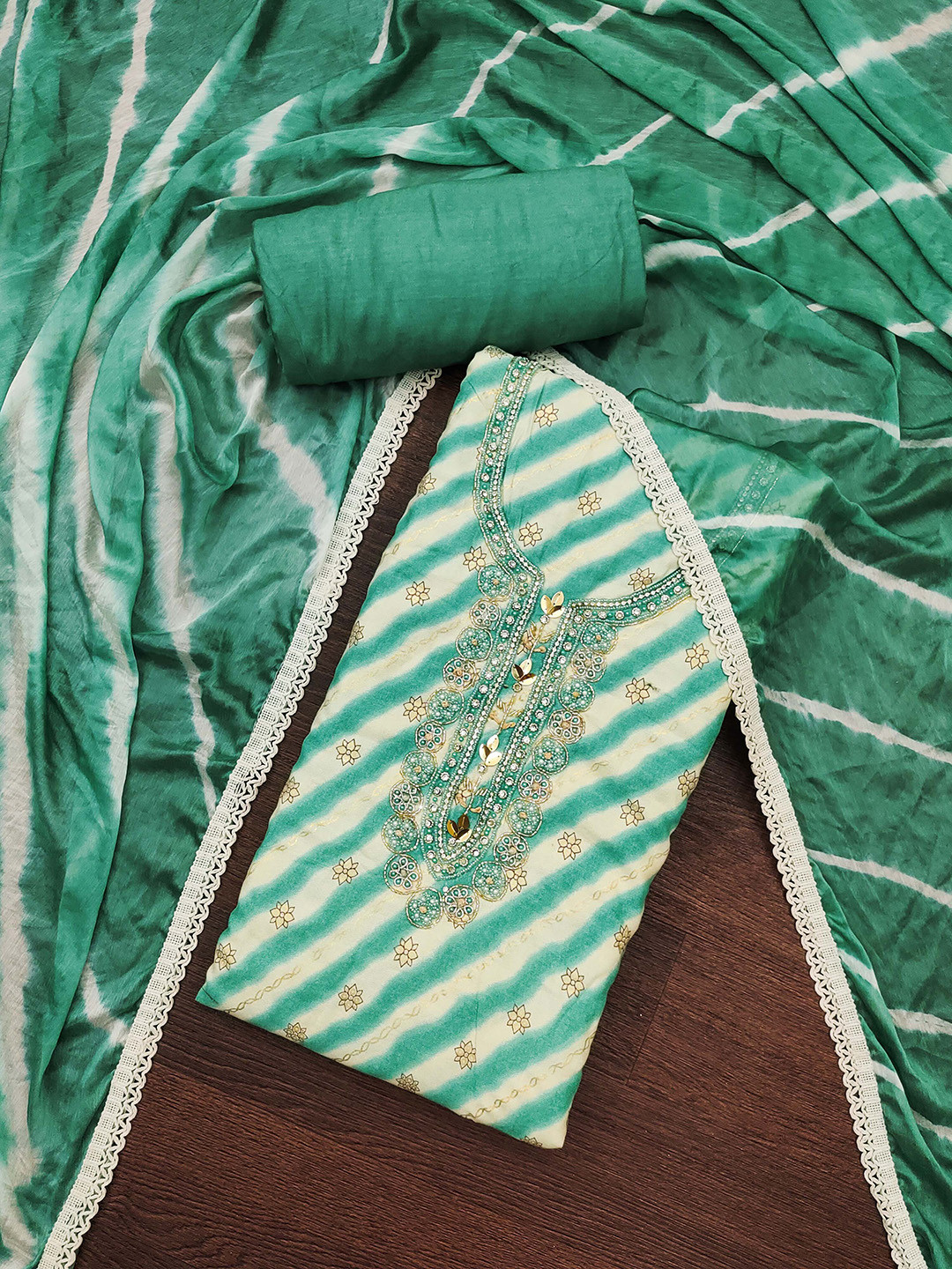 

Ishin Floral Embroidered Unstitched Dress Material, Green