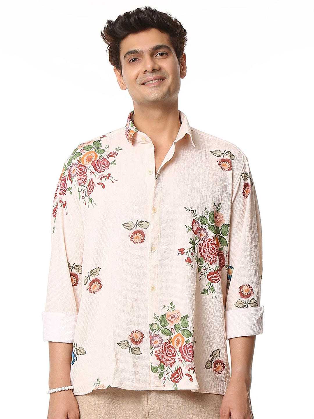 

Studd Muffyn Men Spread Collar Long Sleeves Relaxed Floral Opaque Printed Casual Shirt, Off white