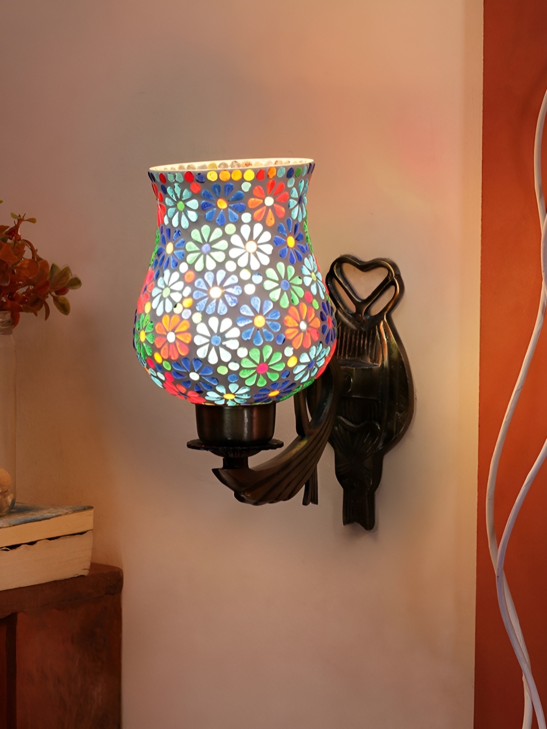 

Devansh White & Blue Floral Textured Bell Shaped Metal & Glass Wall Lamp