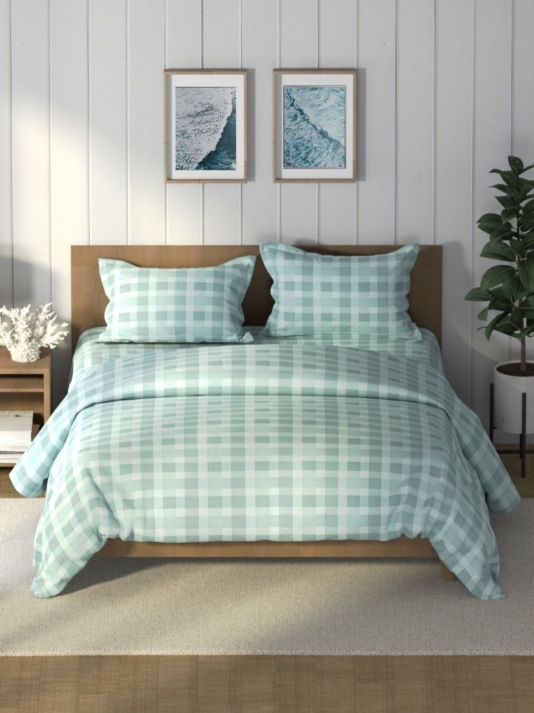 

Nautica Blue & White Checked Pure Cotton AC Room Double Queen Bedding Set