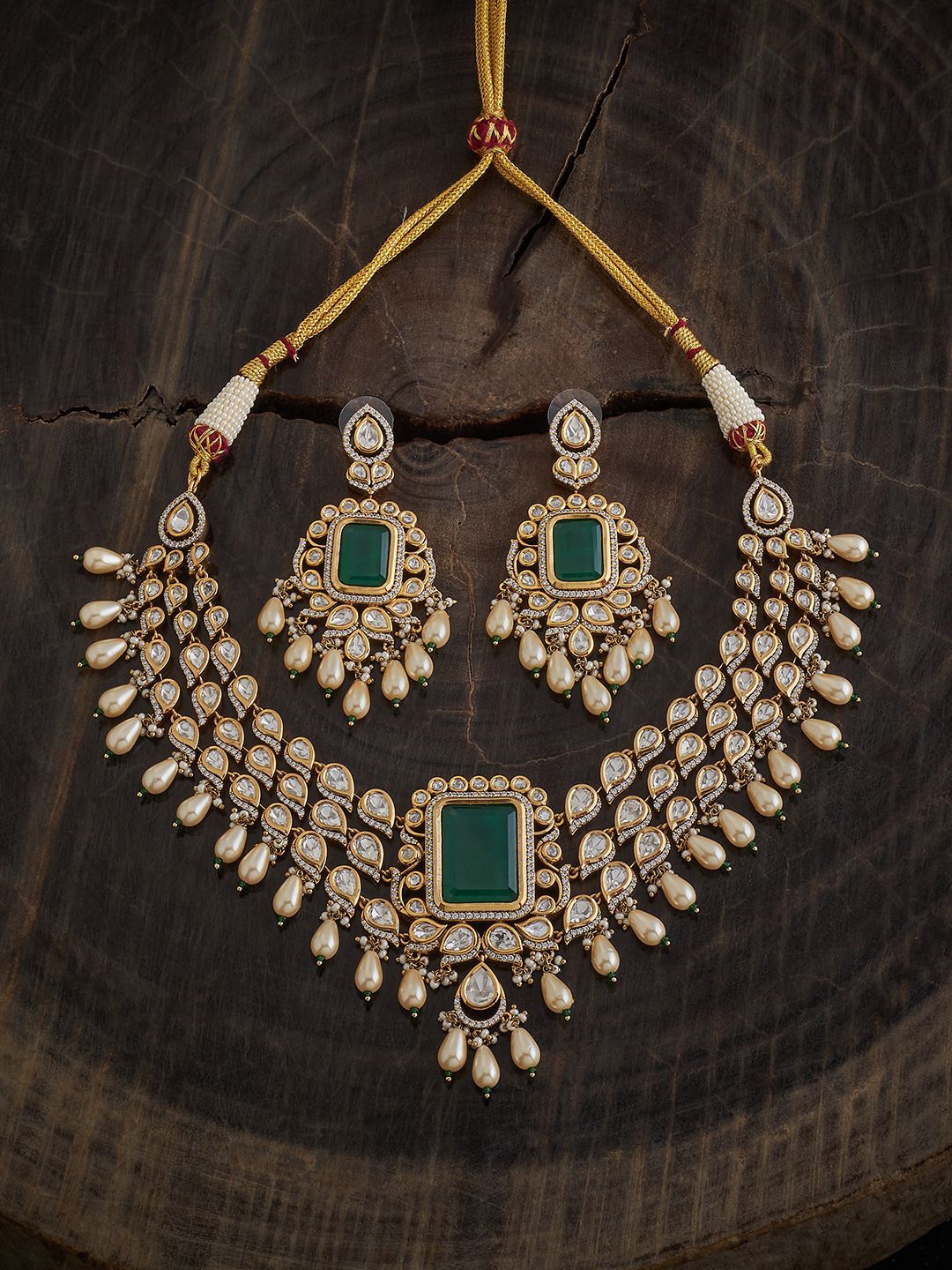 

Kushal's Fashion Jewellery Copper Kundan-Studded & Beaded Jewellery Set, Gold