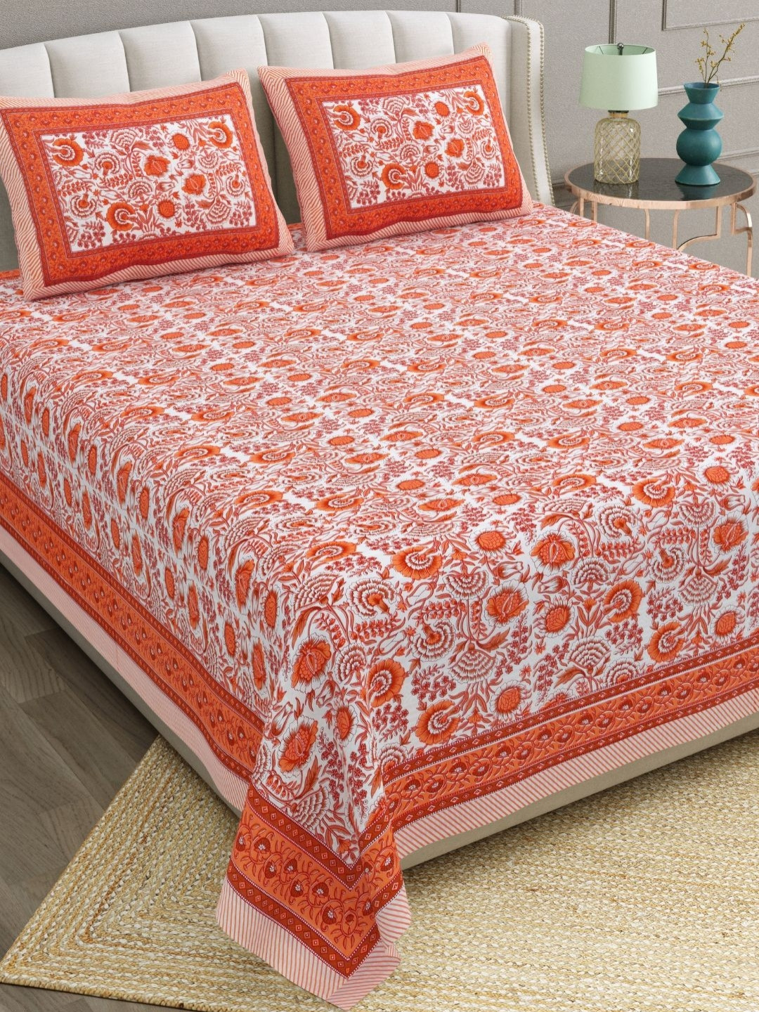 

The Craft Monk Brown Floral Printed 240 TC Pure Cotton King Bedsheet With 2 Pillow Covers