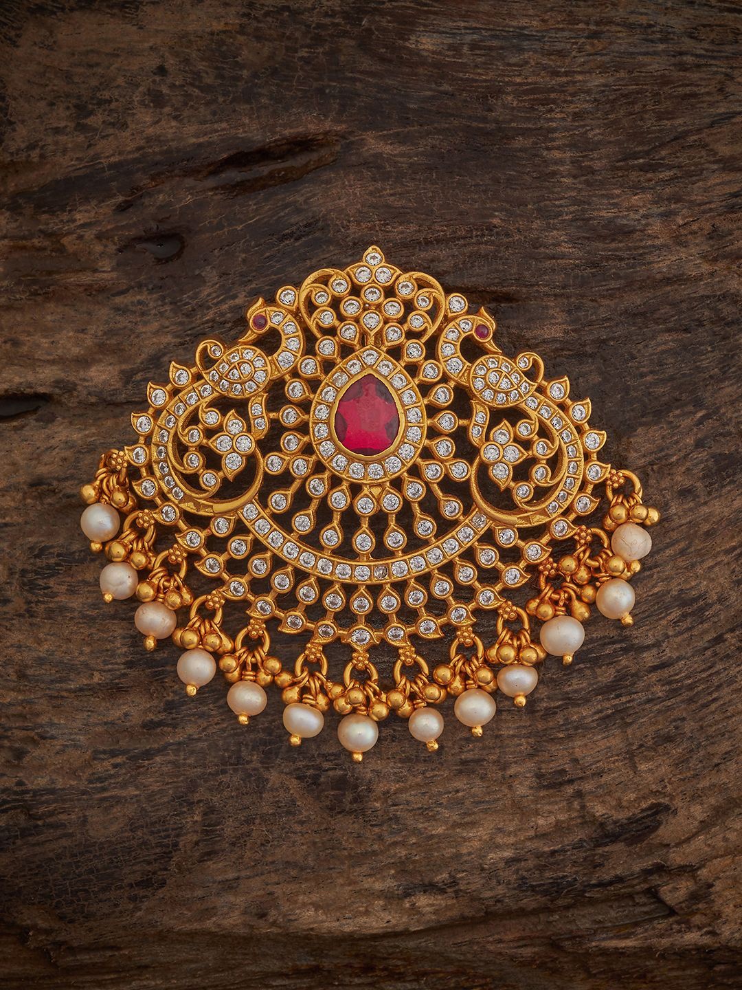 

Kushal's Fashion Jewellery Gold-Plated Cubic Zirconia Peacock Shaped Pendants