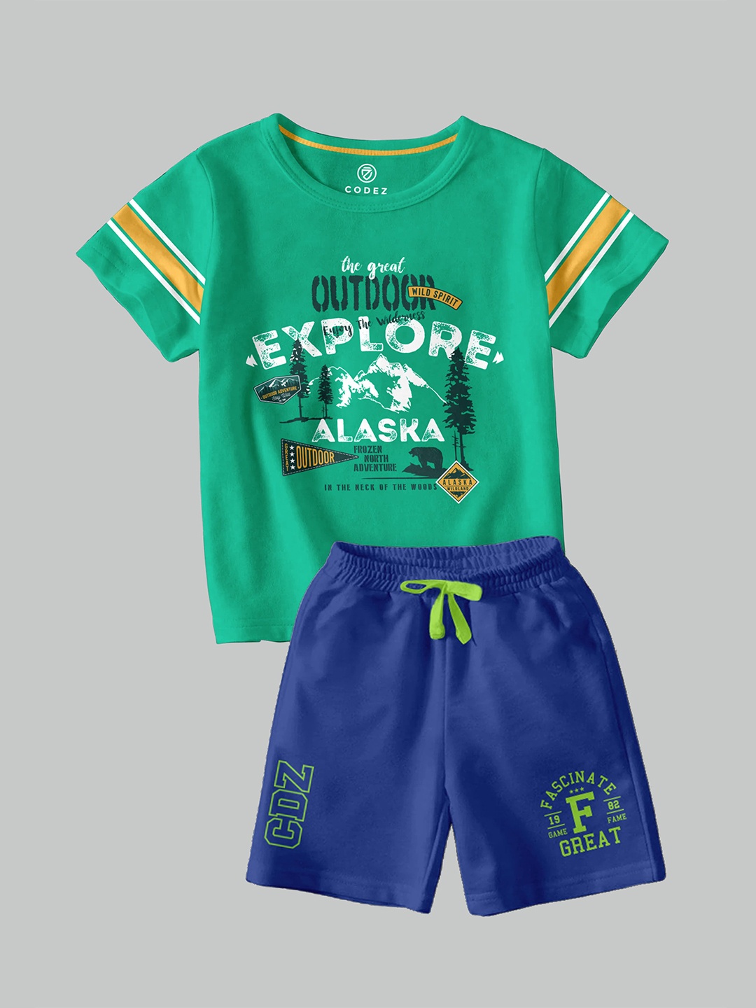

CODEZ Boys Printed Round Neck T-shirt With Shorts, Green
