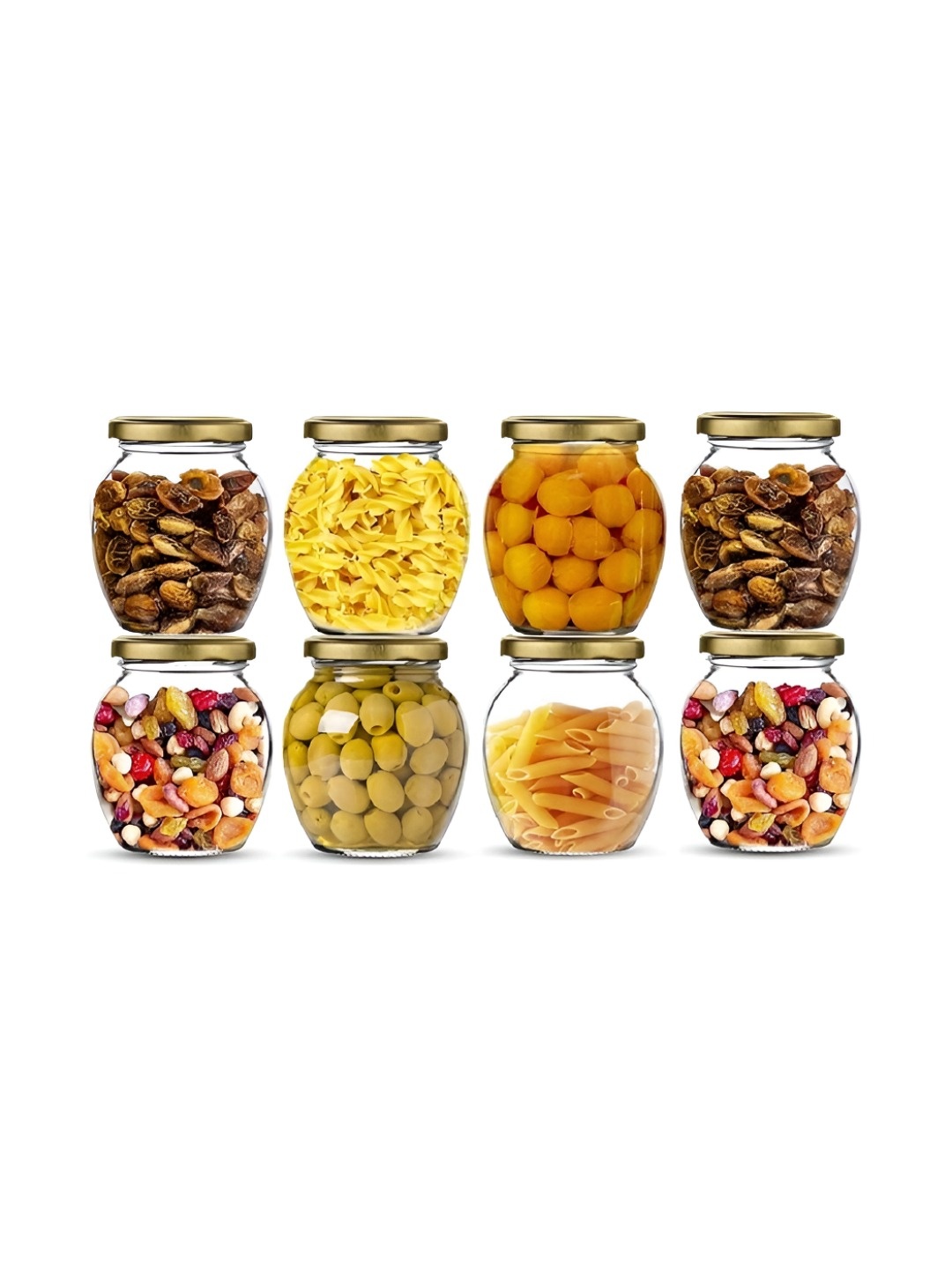 

tyche enterprises Transparent & Gold Toned 8 Pieces Glass Dishwasher Safe Container 400ml
