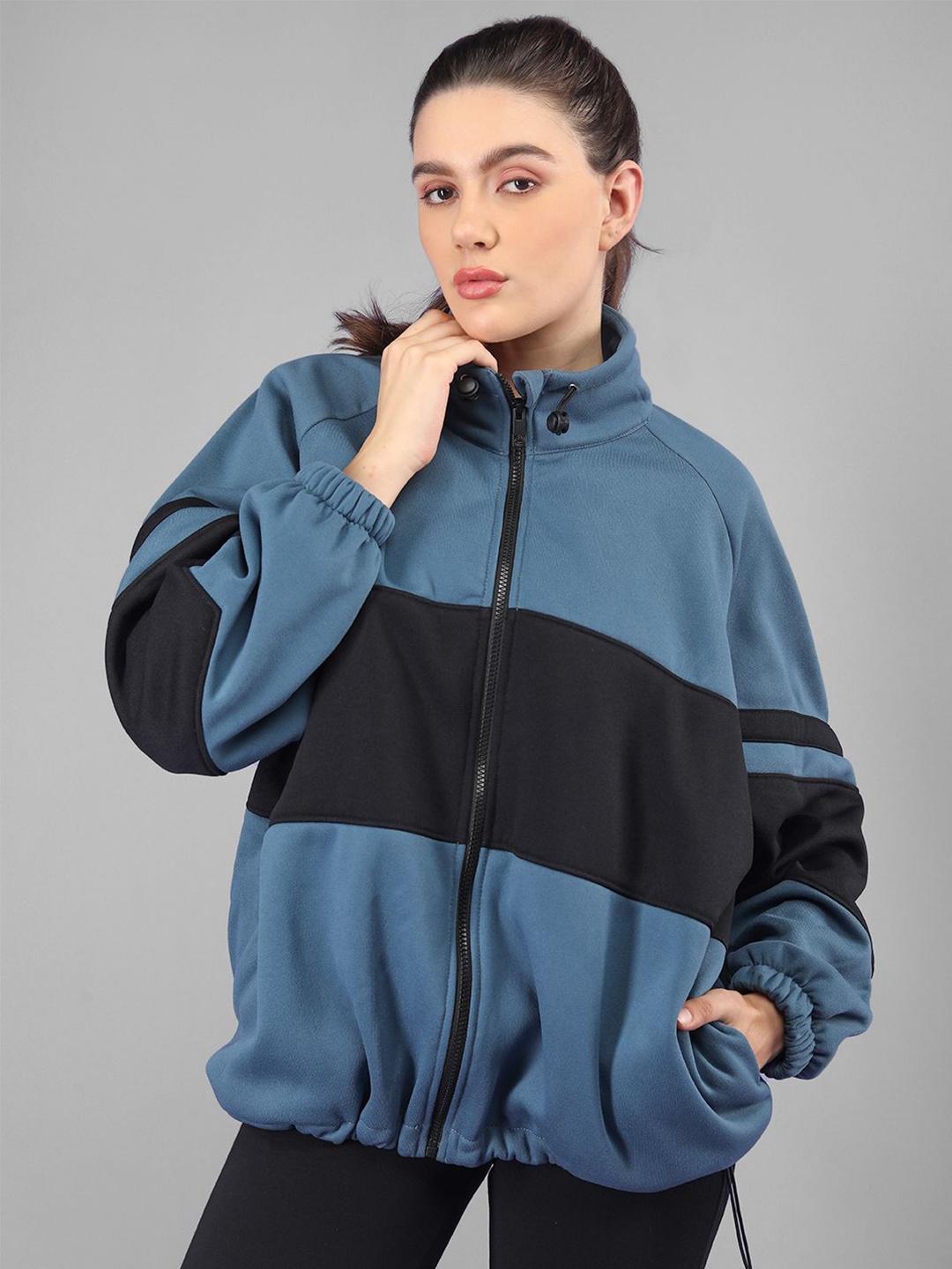 

CHKOKKO Women Stand Collar Sporty Jacket, Blue