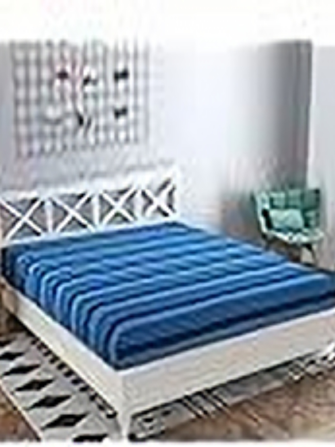 

RANGBHAR Blue & White Cotton Striped Double Bed Cover