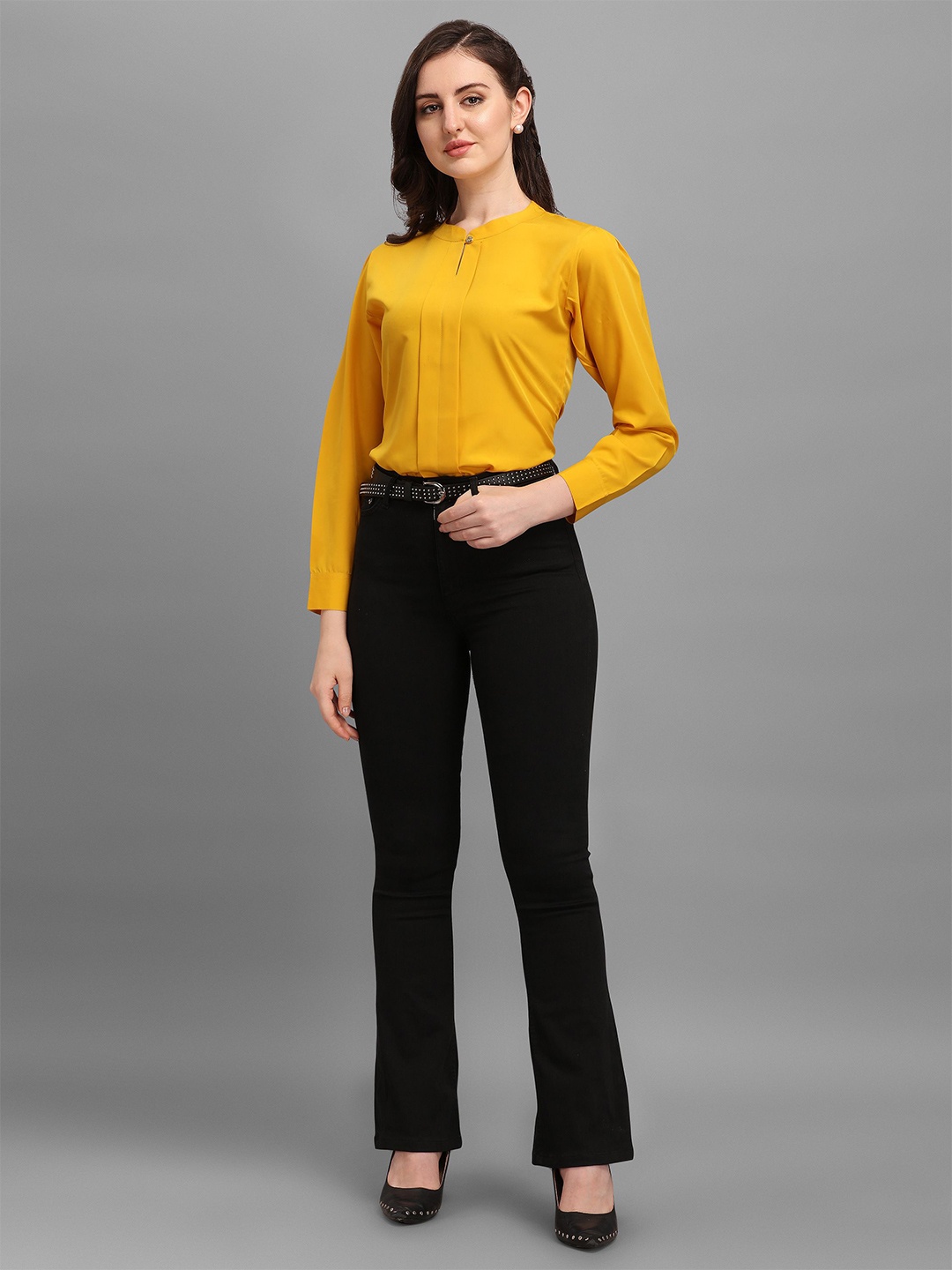 

Kinjo Women Solid Crepe Relaxed Fit Formal Shirt, Yellow