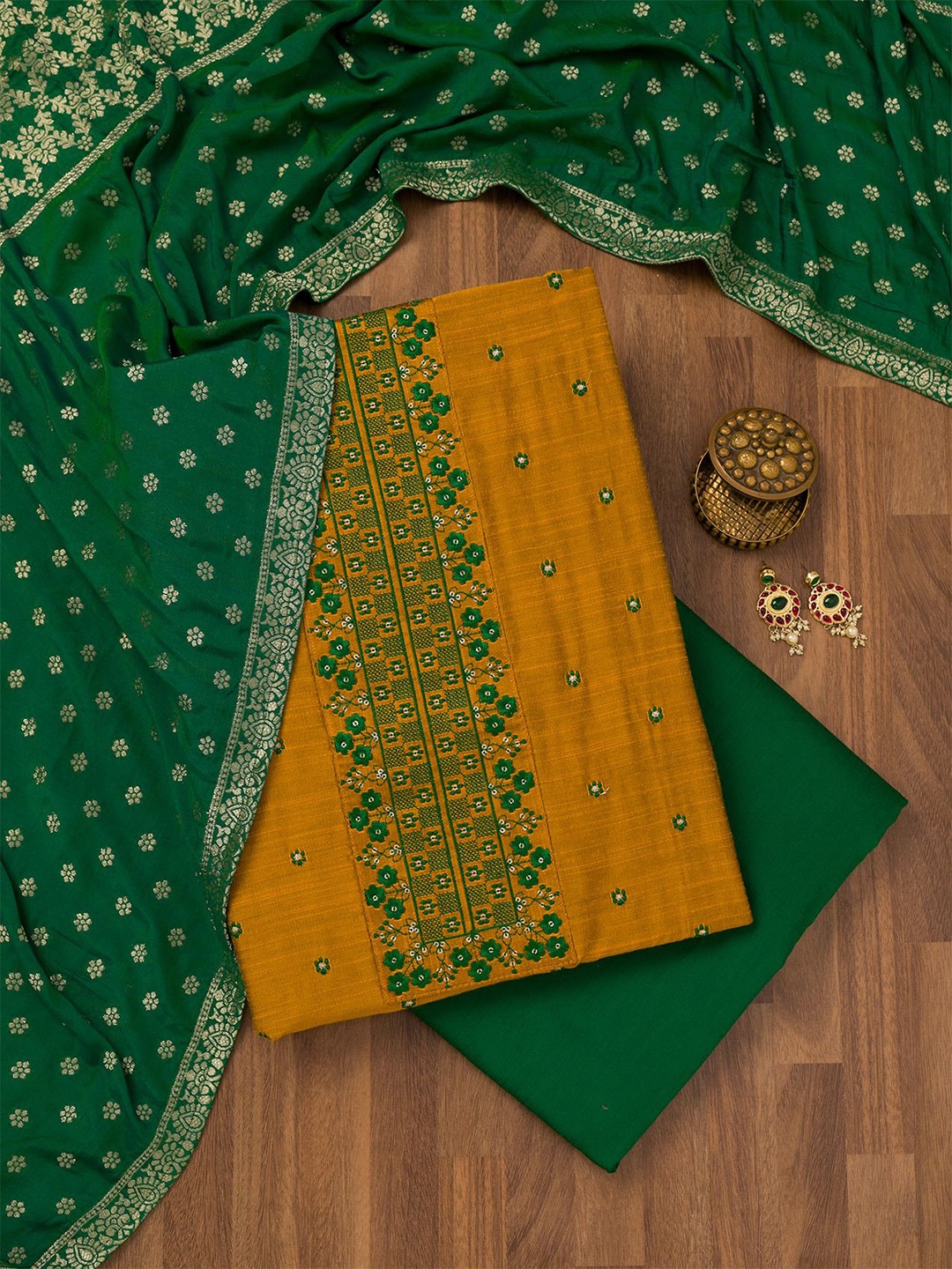 

Koskii Ethnic Motifs Embroidered Unstitched Dress Material, Yellow
