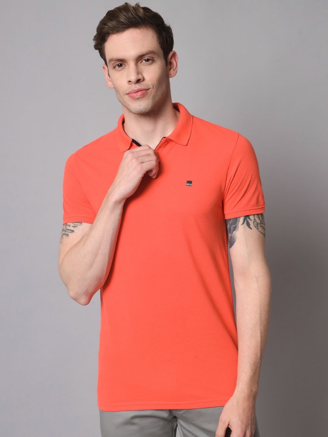 

URBAN TRAIL Men Solid Polo Collar Cotton T-shirt, Orange