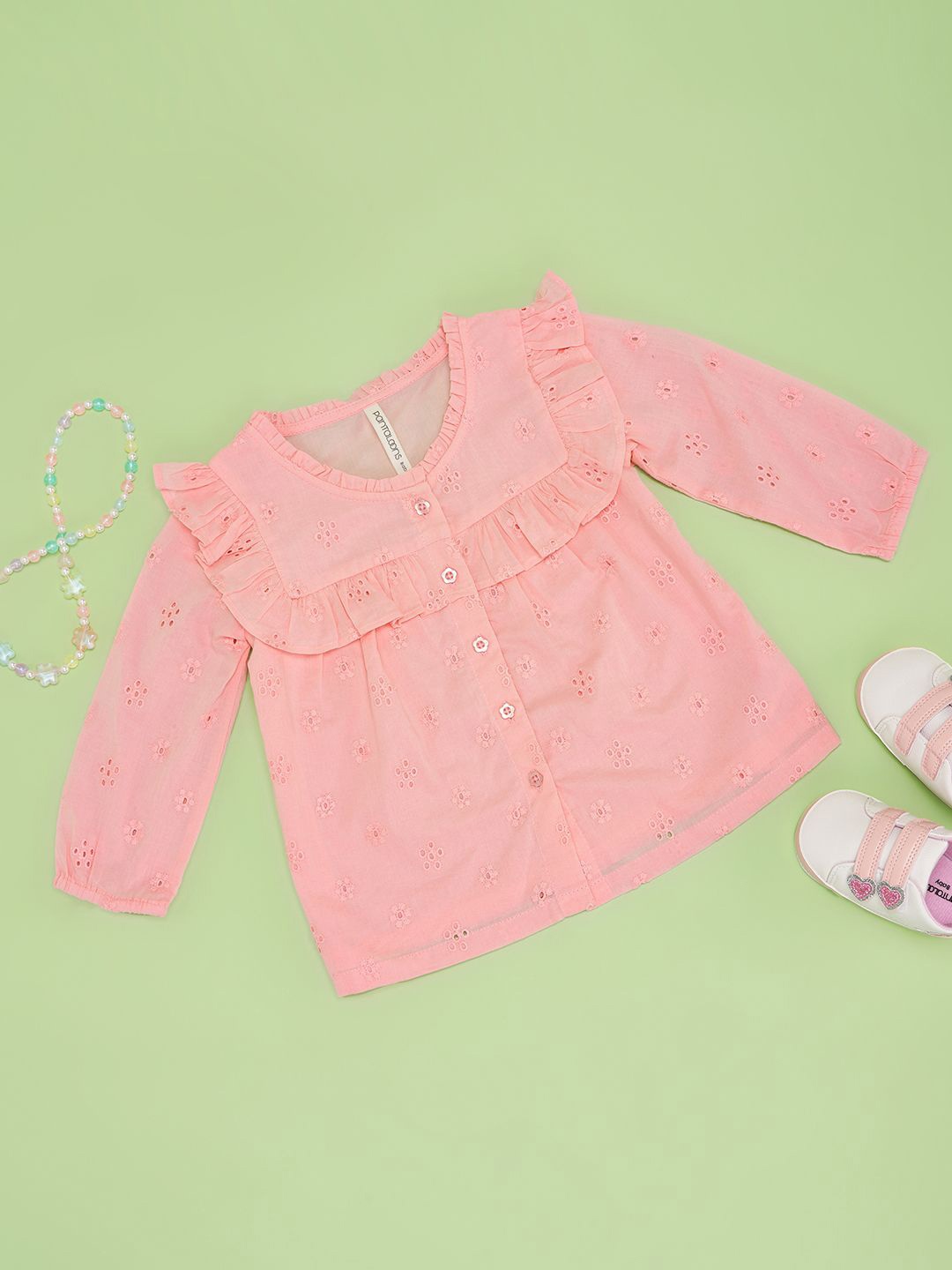 

Pantaloons Baby Girls Self Design Round Neck Cotton Top, Pink