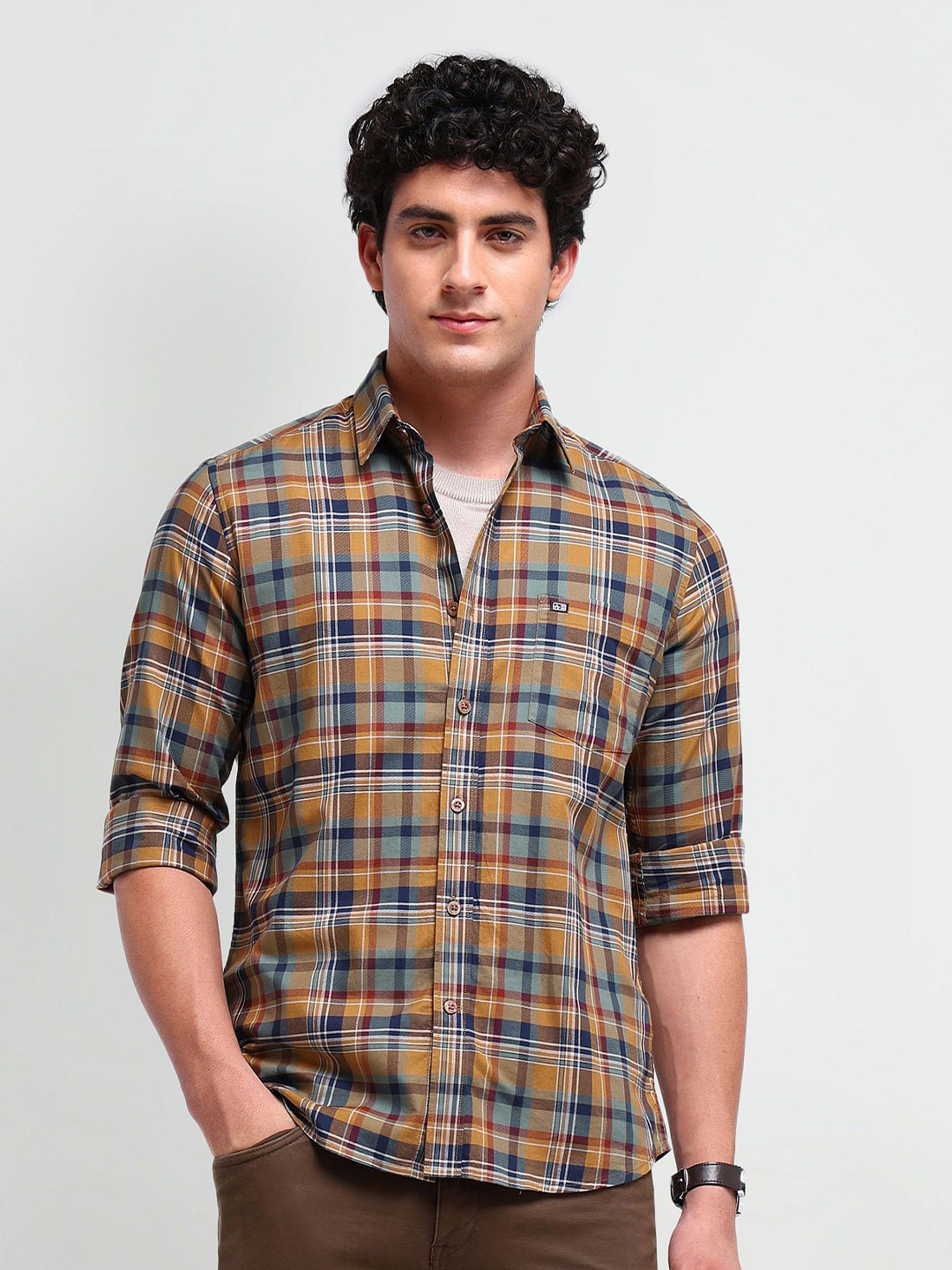 

Arrow Sport Men Comfort Checked Cotton Slim Fit Casual Shirt, Brown