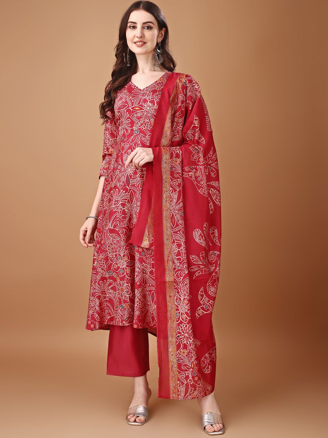 

KALINI Floral Printed Kurta with Palazzos & Dupatta, Pink