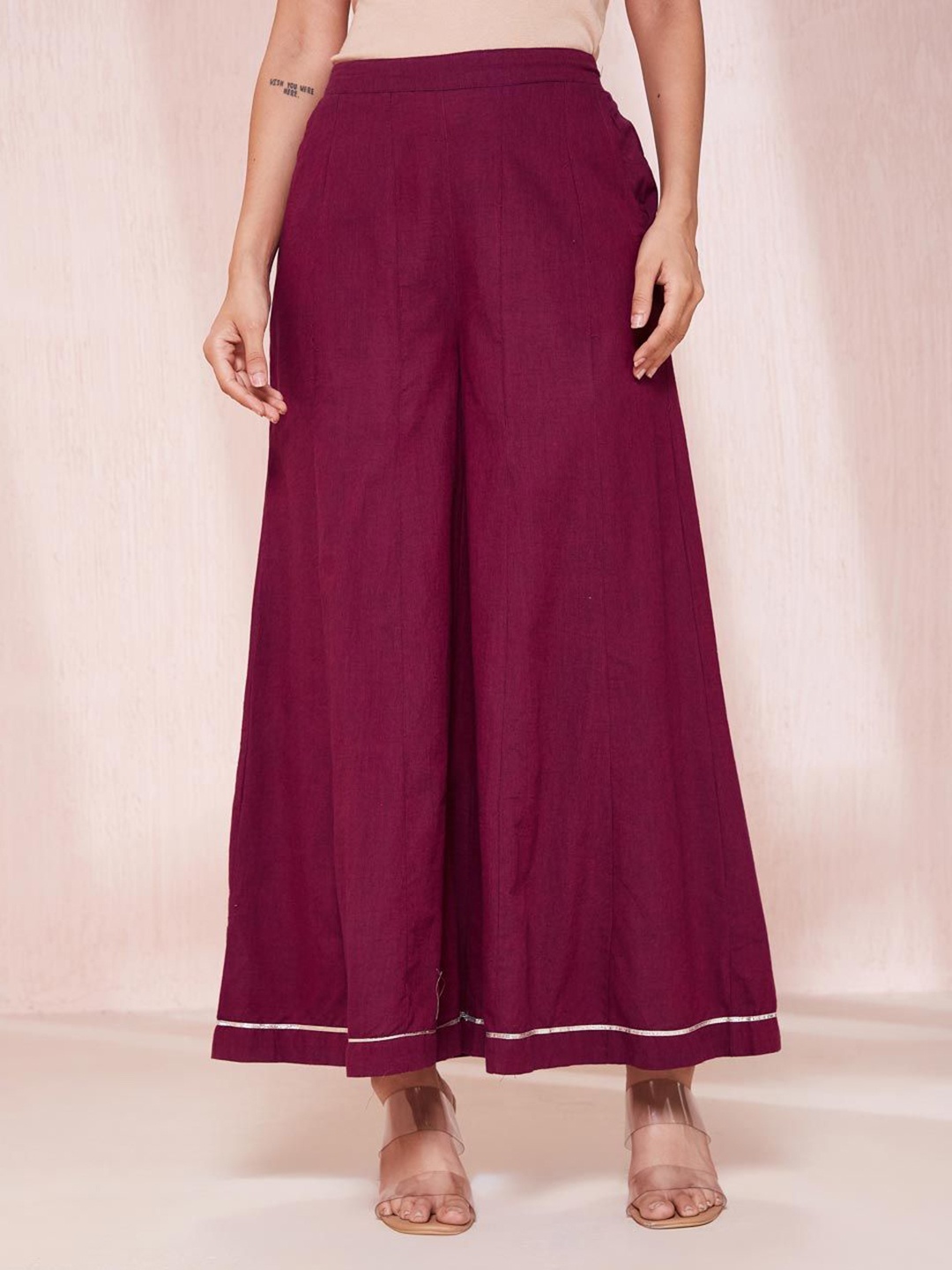 

Fabindia Women Flared Knitted Ethnic Palazzos, Maroon