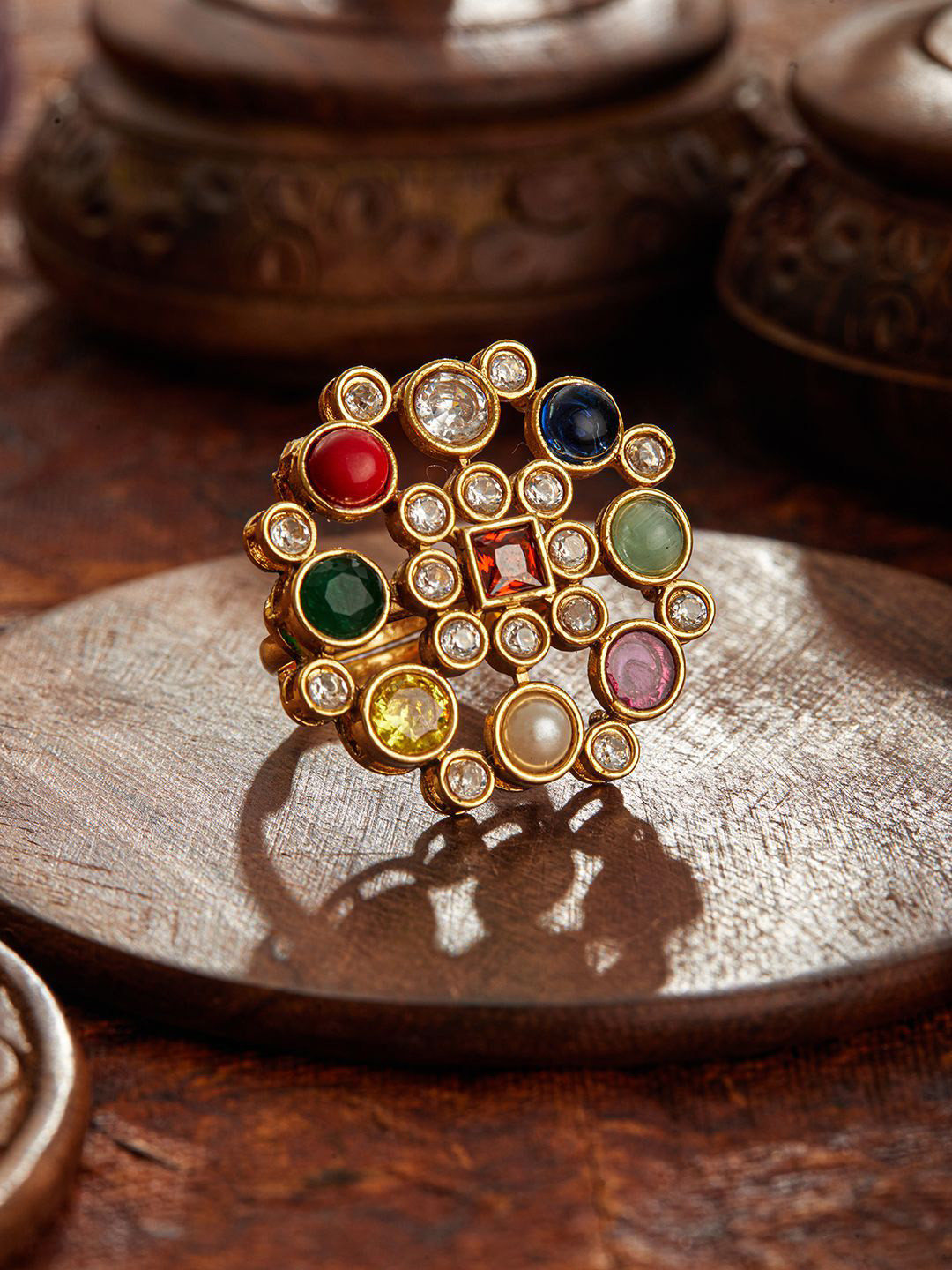 

Jazz and Sizzle Gold-Plated American Diamond Studded Adjustable Finger Ring