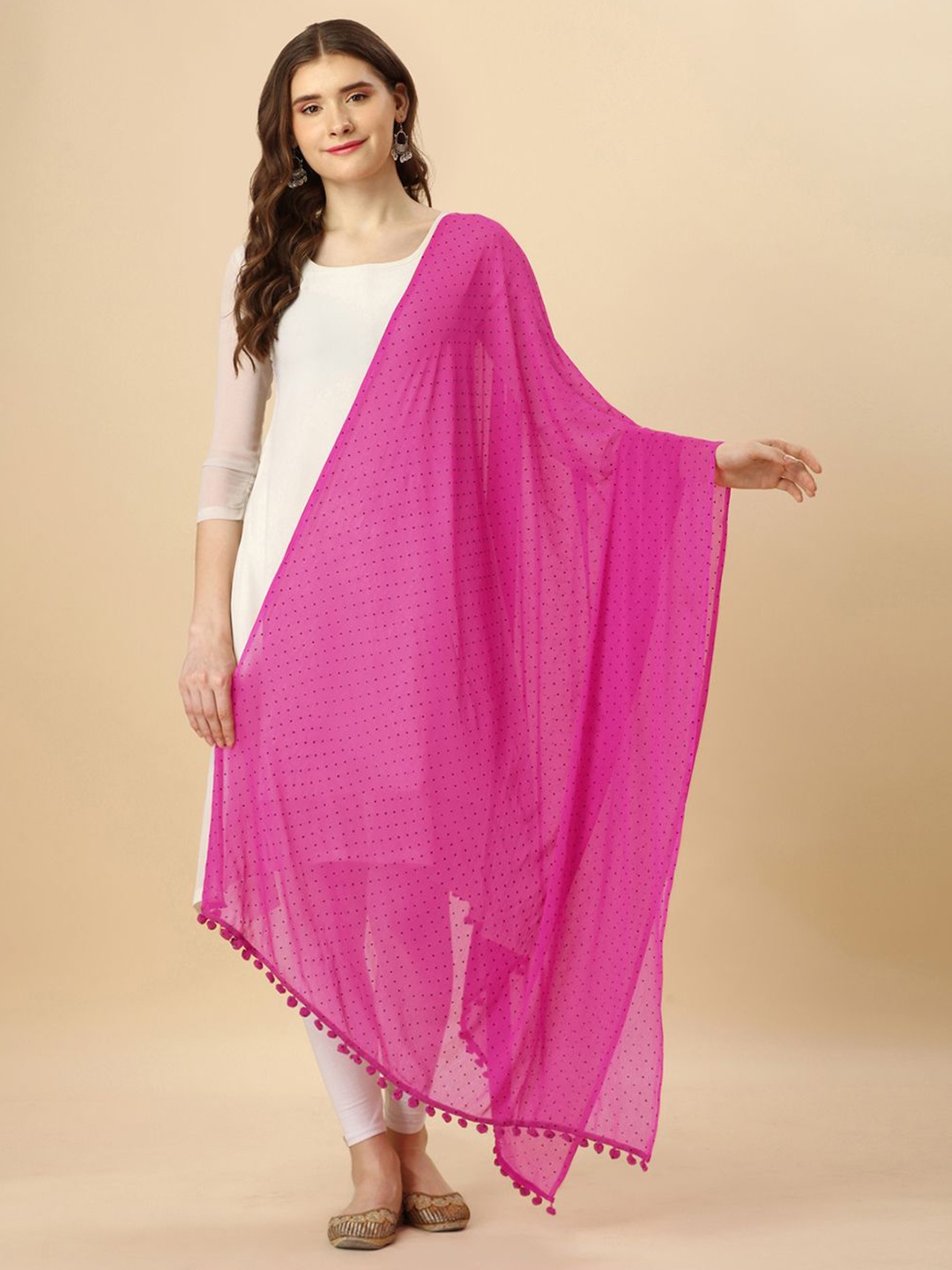 

Suha Polka Dot Printed Dupatta, Pink