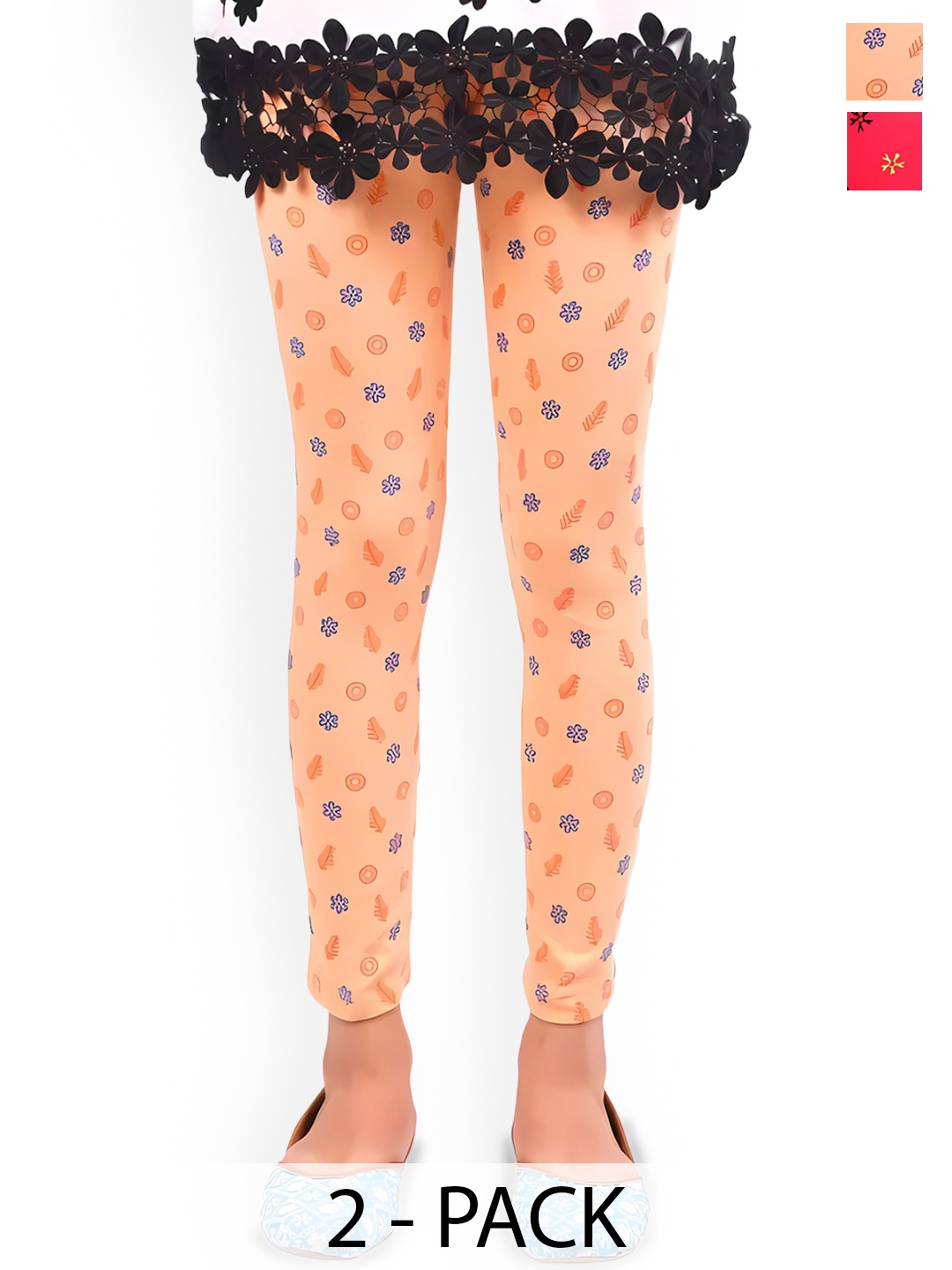 

BAESD Girls Pack Of 2 Printed Ankle Length Leggings, Red