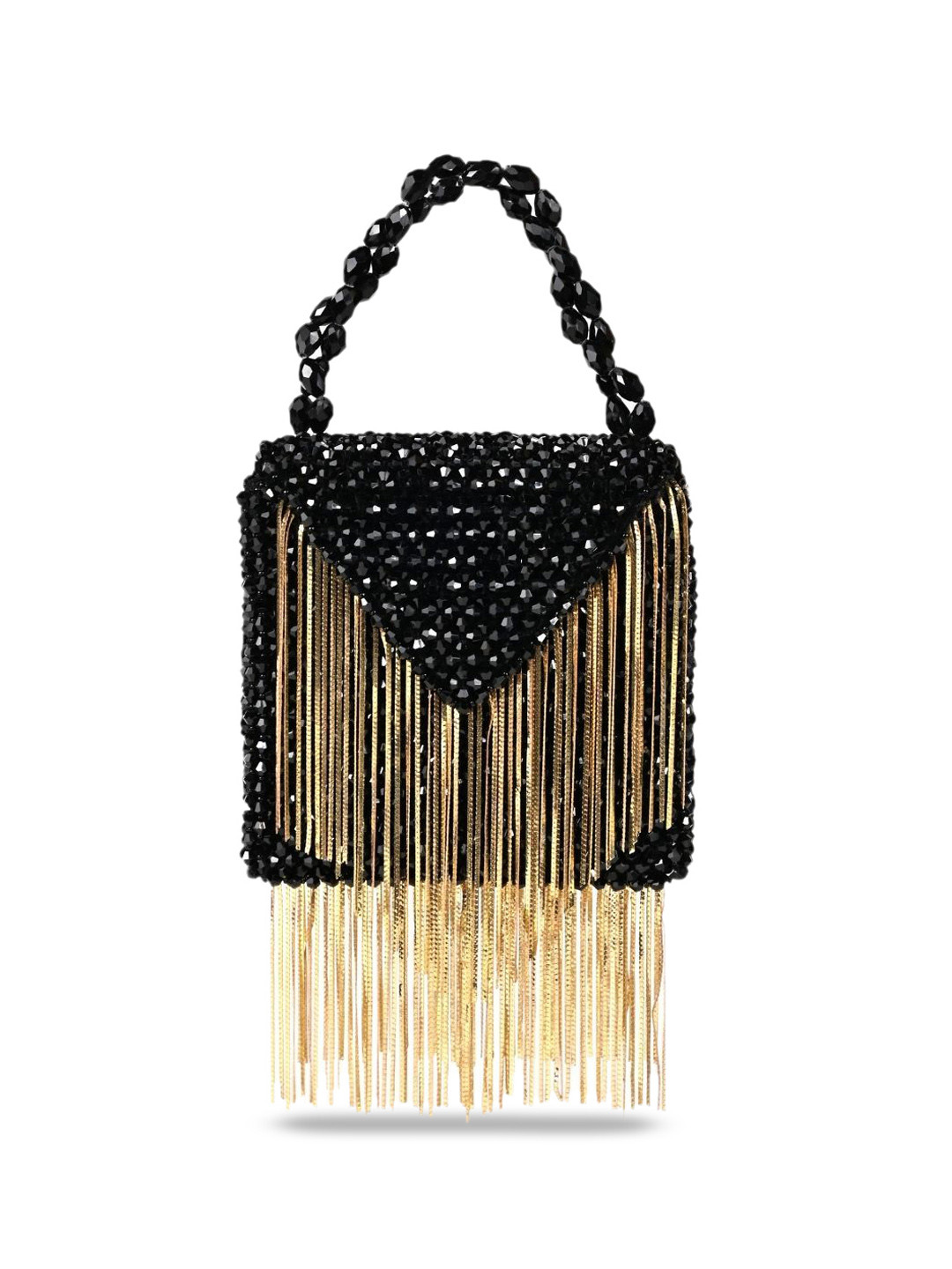 

House of Kosha Embellished Suede Structured Sling Bag, Black