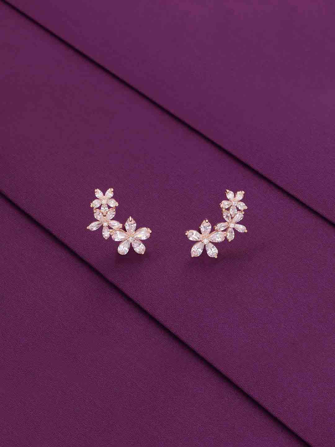 

KAI JEWEL Rose Gold Plated Cubic Zirconia Sterling Silver Floral Studs