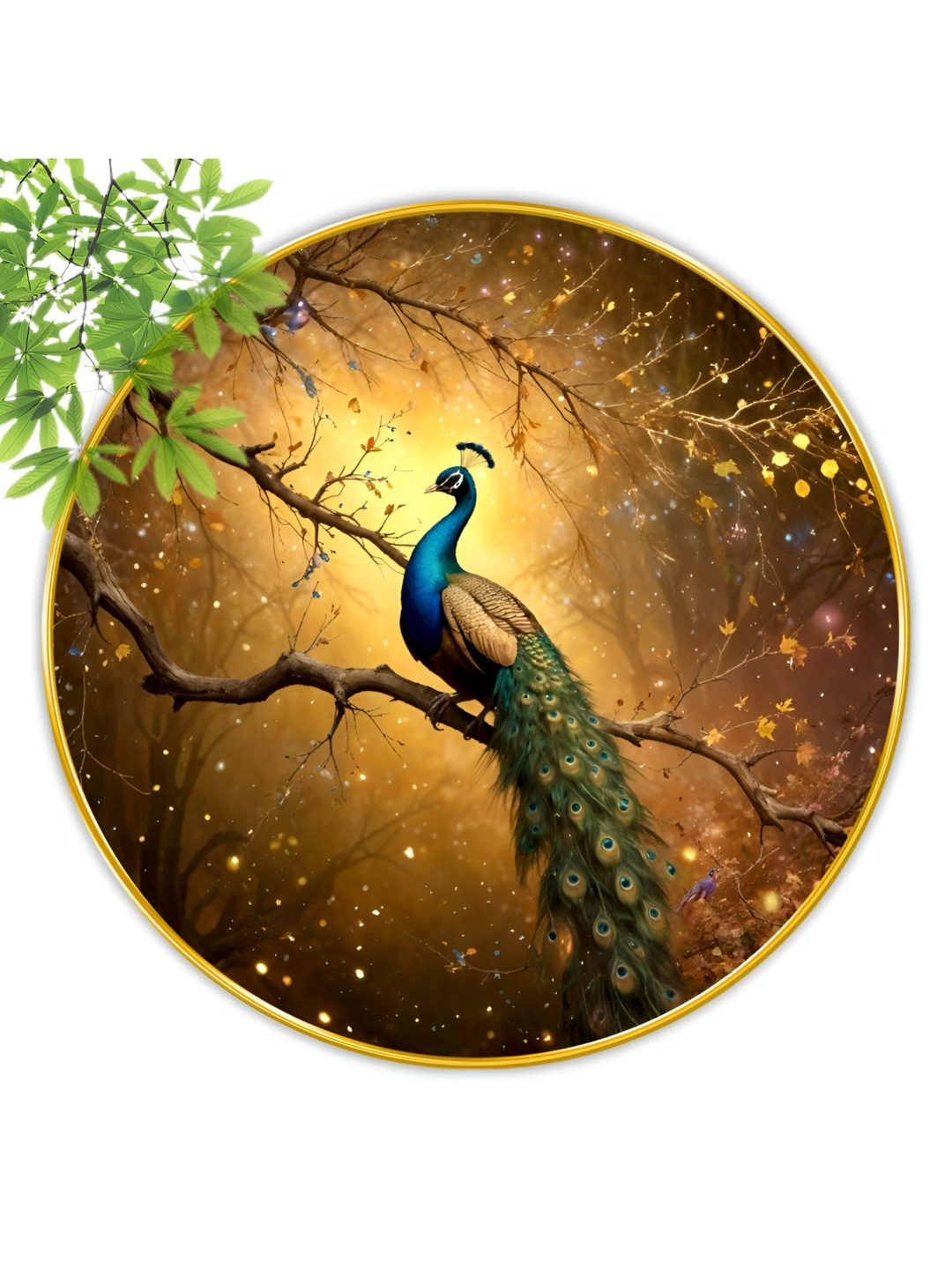 

SAF Gold-Toned & Blue Peacock Wooden Round Shaped Wall Paintings