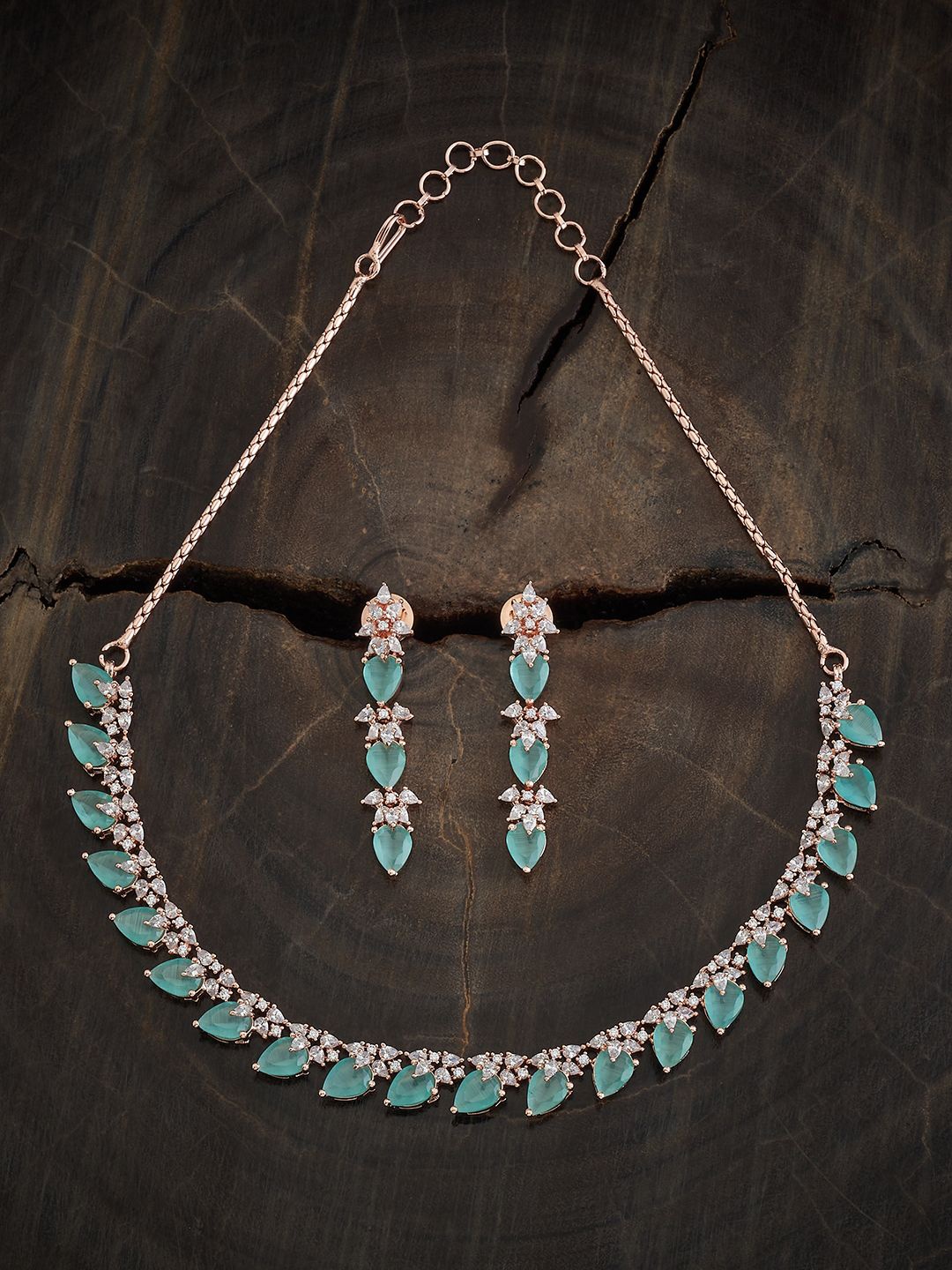 

Kushal's Fashion Jewellery Rose Gold-Plated CZ Studded jewellery Set
