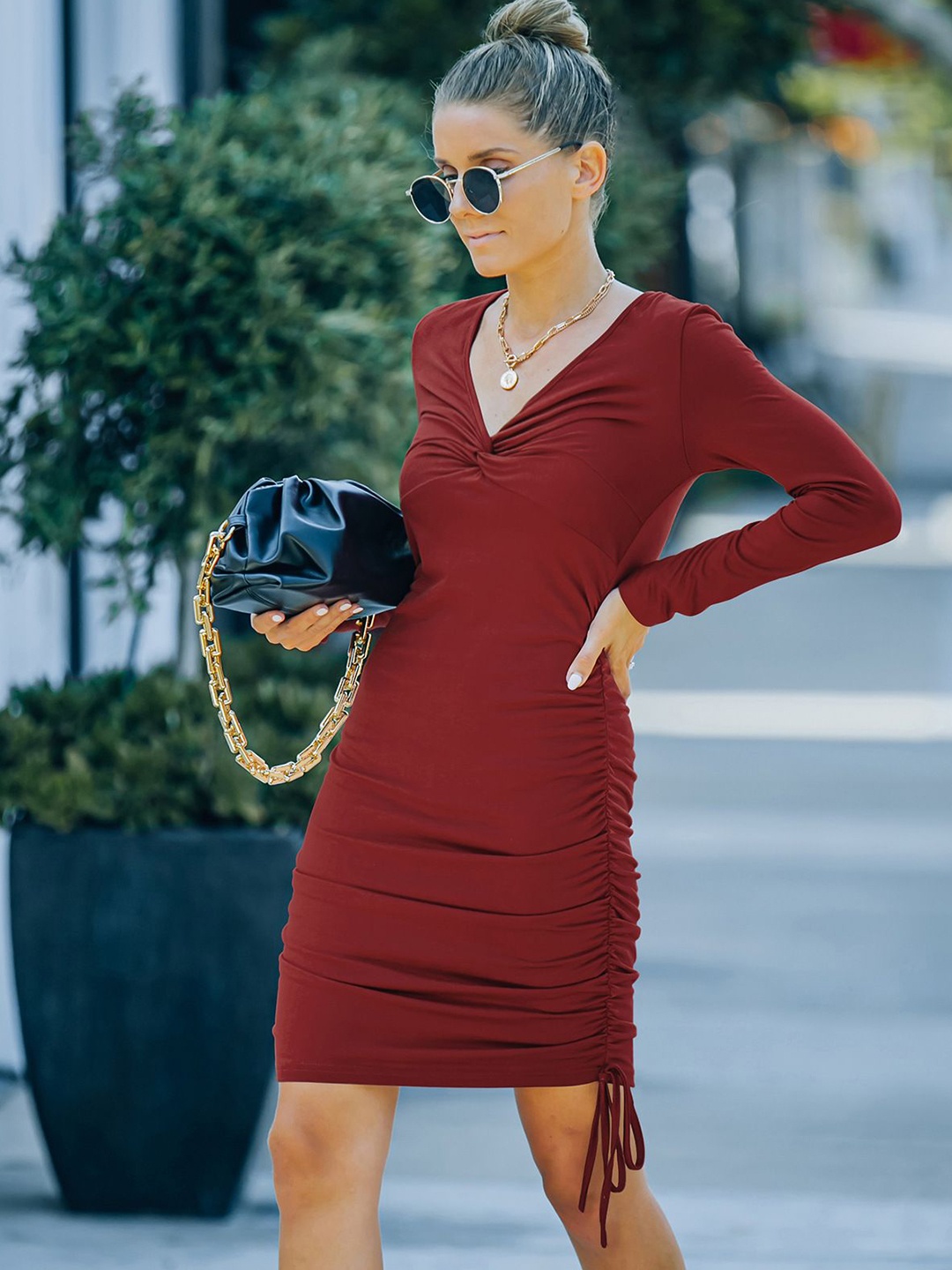 

StyleCast Women Solid Bodycon Dress, Burgundy