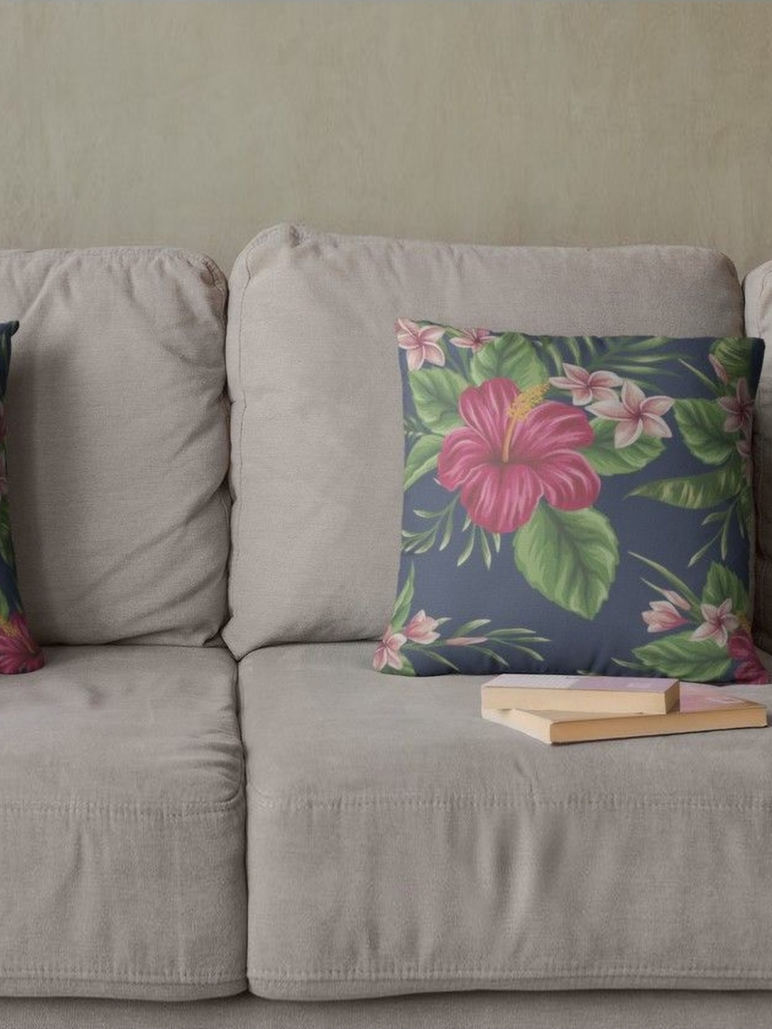

THEYAYACAFE Blue & Green 2 Pieces Floral Printed Velvet Square Cushion Covers
