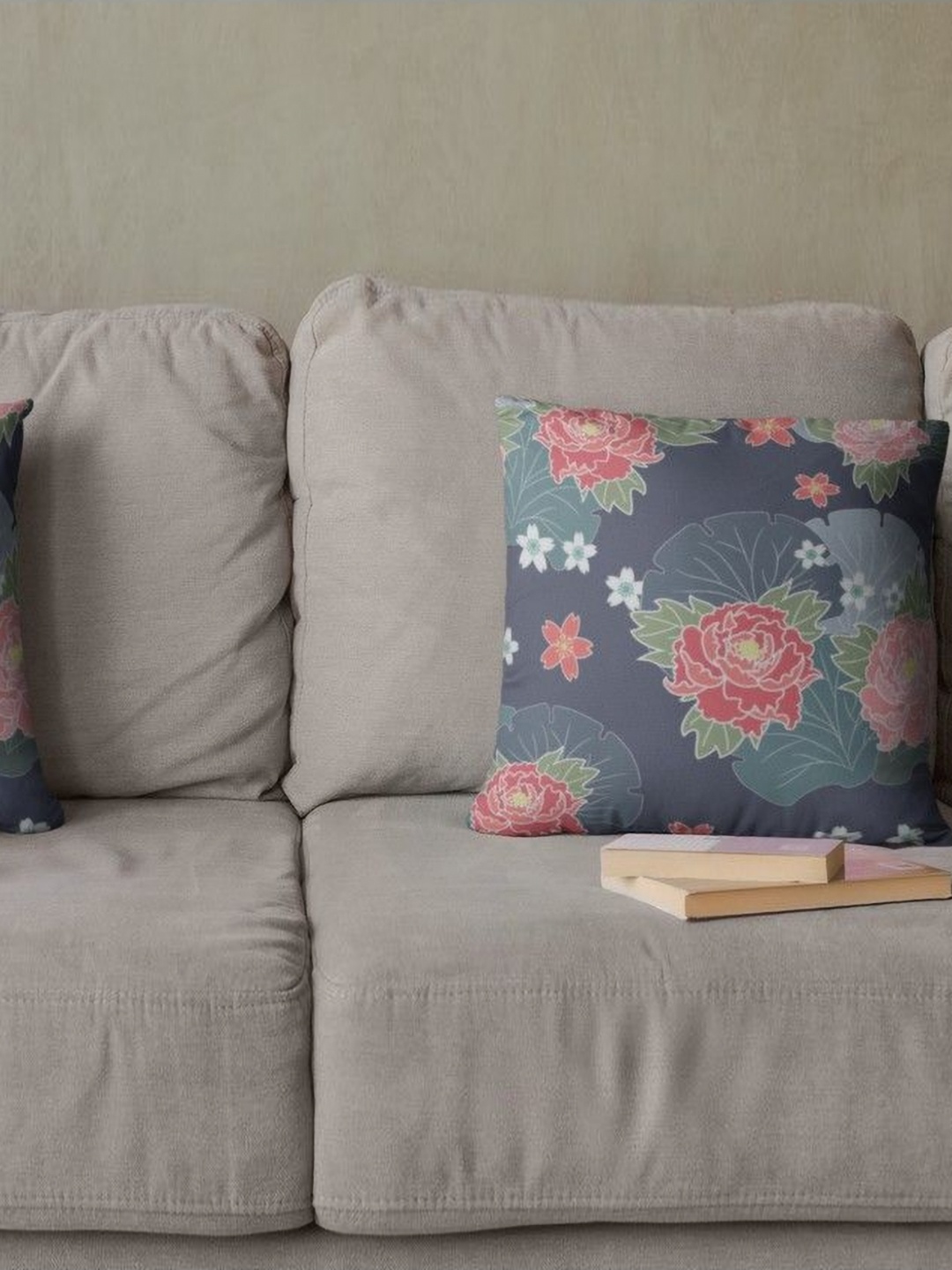 

THEYAYACAFE Grey Melange & Red 2 Pieces Floral Velvet Square Cushion Covers