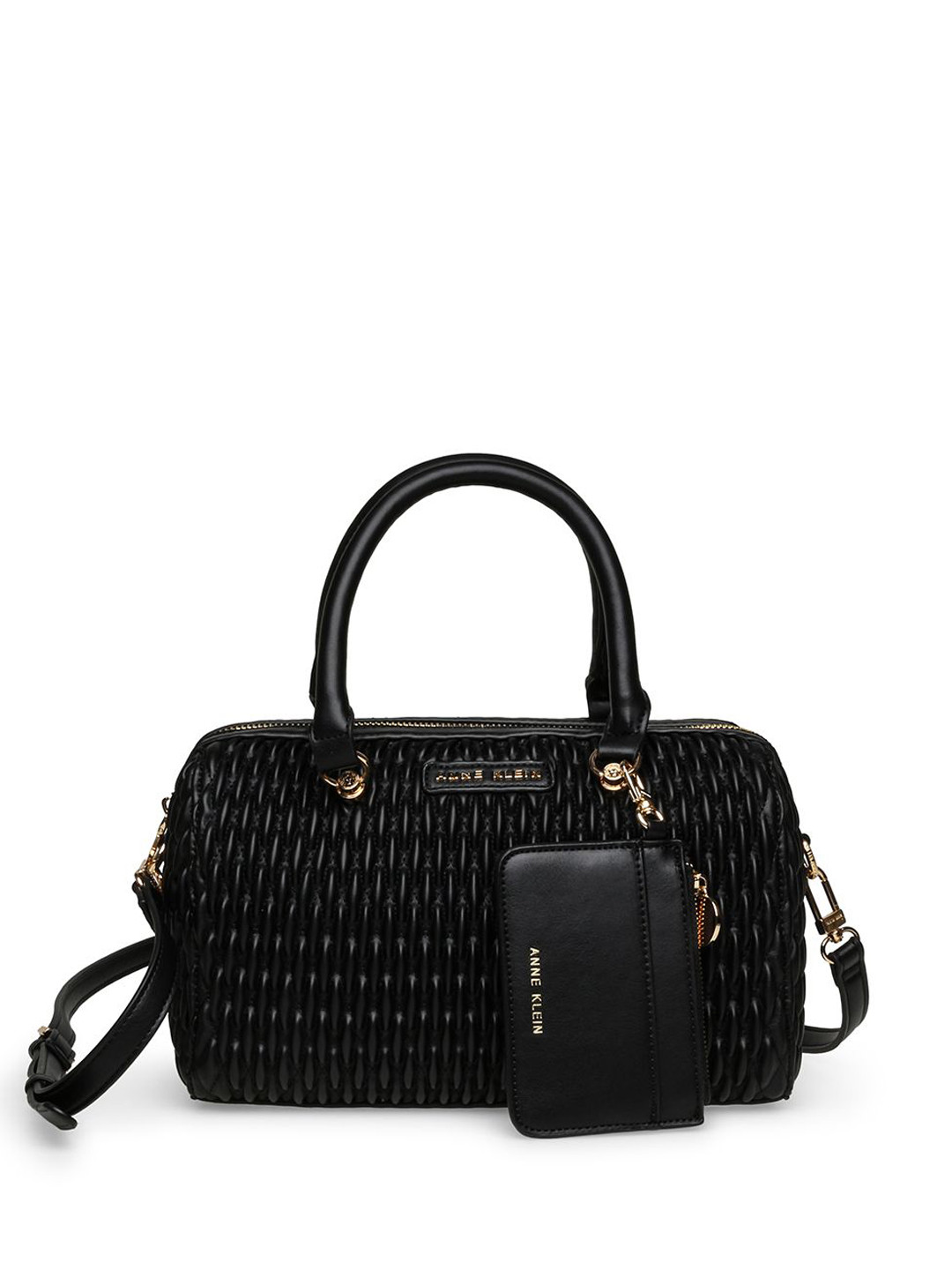 

ANNE KLEIN Women Geometric Textured Structured Handheld Bag with Cut Work, Black