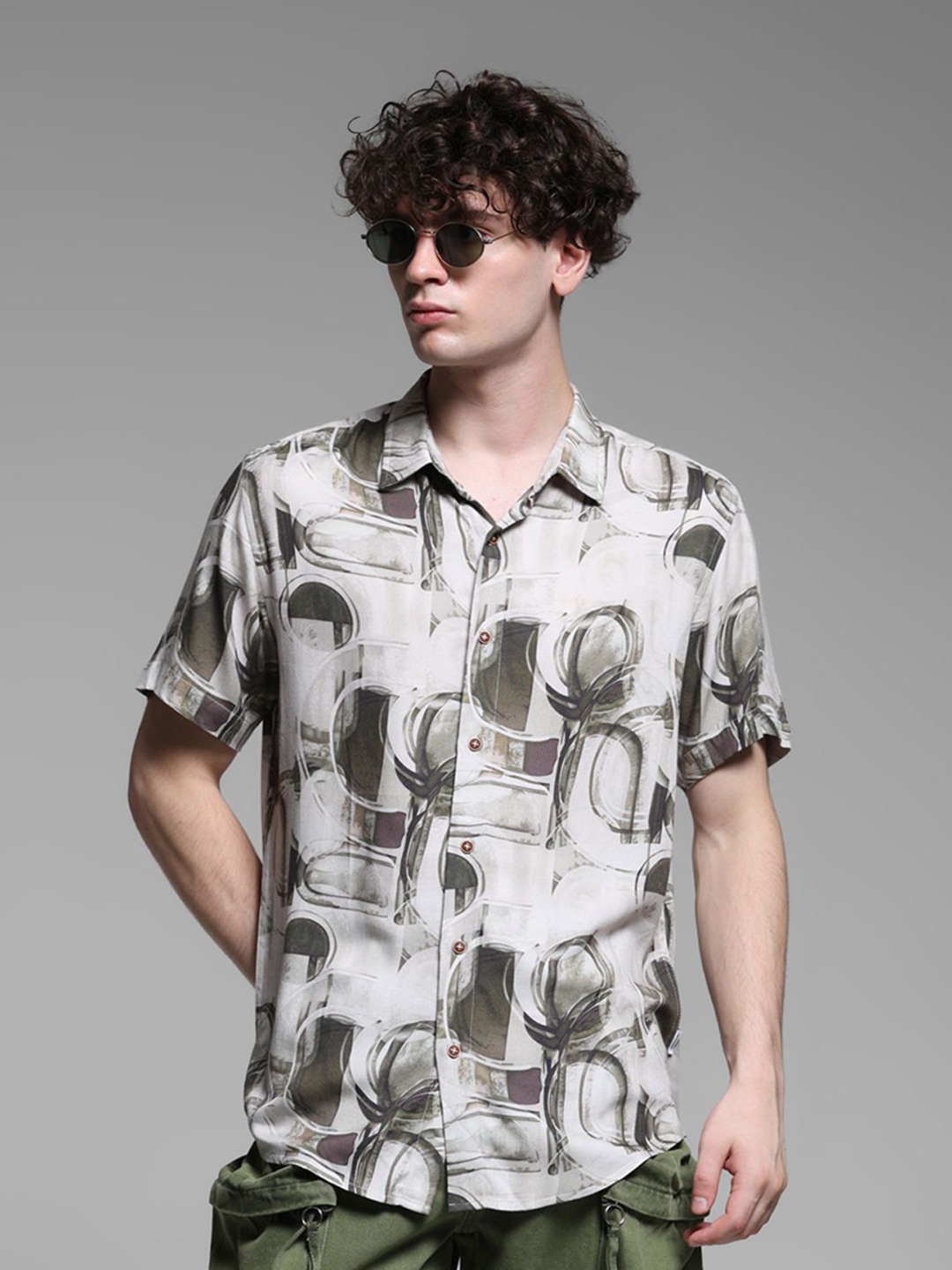 

Jack & Jones Men Spread Collar Abstract Printed Cotton Relaxed Fit Casual Shirt, Green