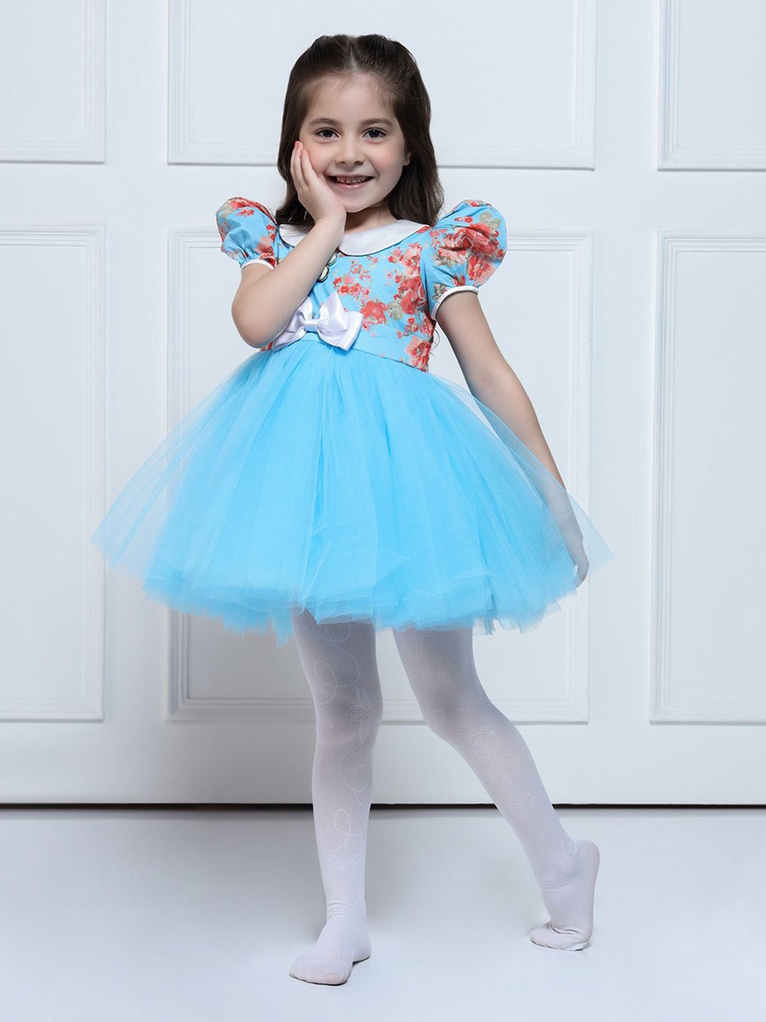 

THE PONY & PEONY CO. Girls Floral Printed Fit and Flare Dress, Blue