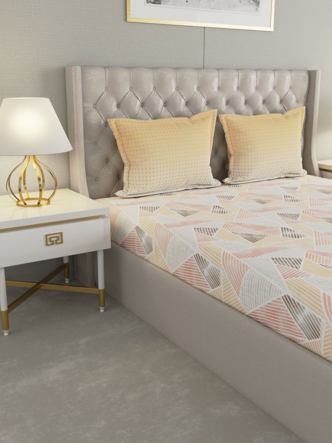 

Raymond Home Camphor Yellow Geometric 144 TC Cotton Queen Bedsheet & 2 Pillow Covers