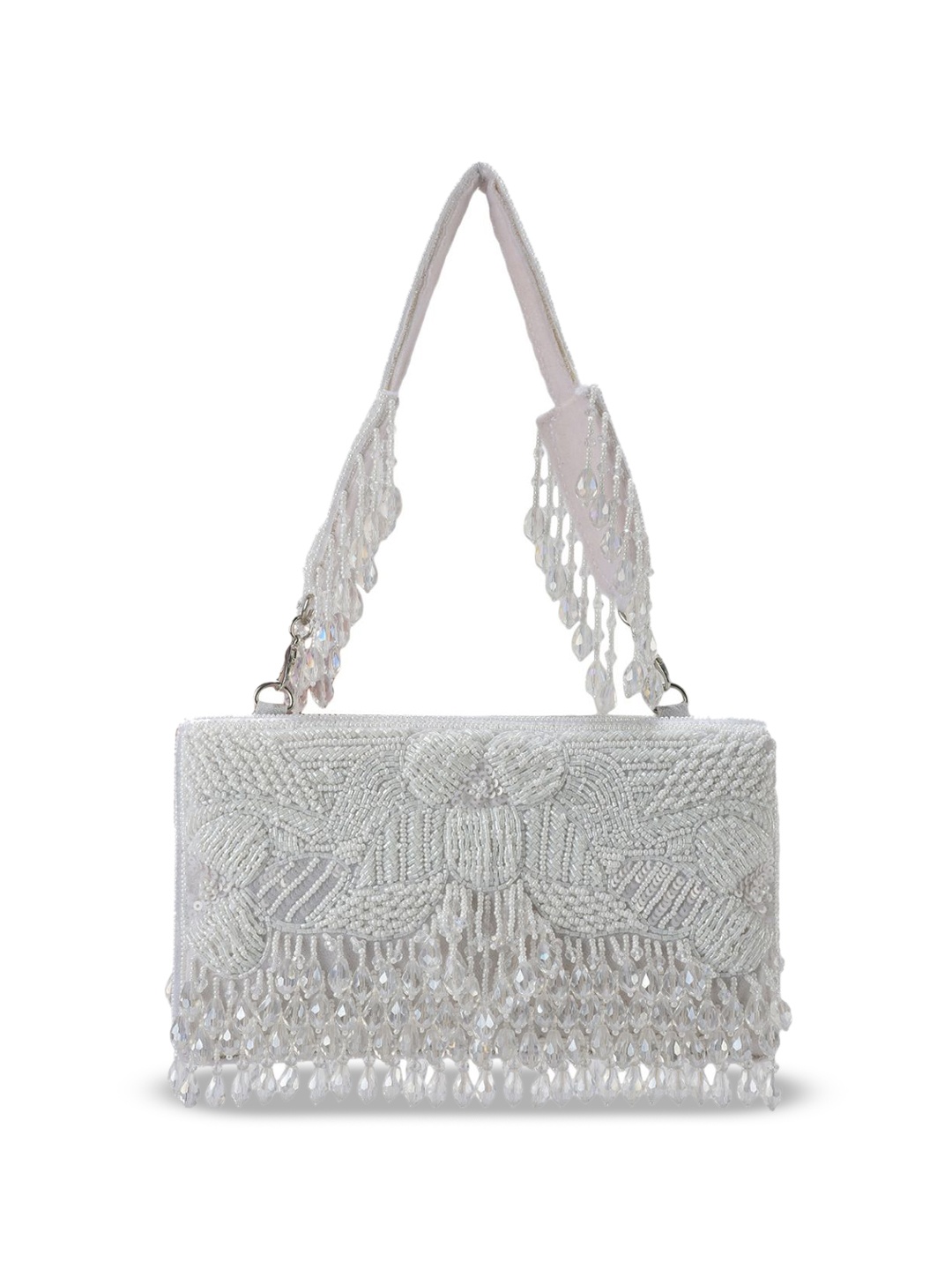 

Forever Noor Fringed & Beaded Miniature Clutch Handheld Bag, White