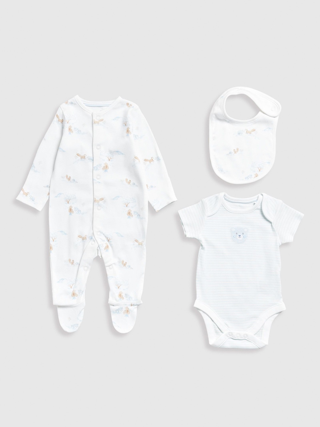 

mothercare Boys Pack Of 3 Pure Cotton Baby Apparel Gift Set, White