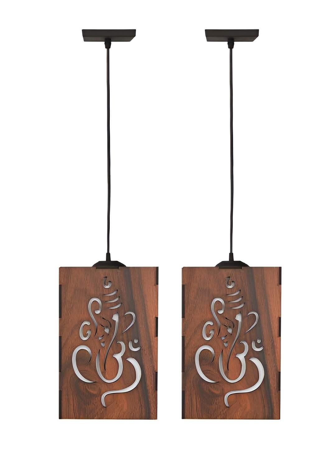 

Afast Black & Brown 2 Pieces Textured Traditional Wooden Rectangle Ceiling Lamp