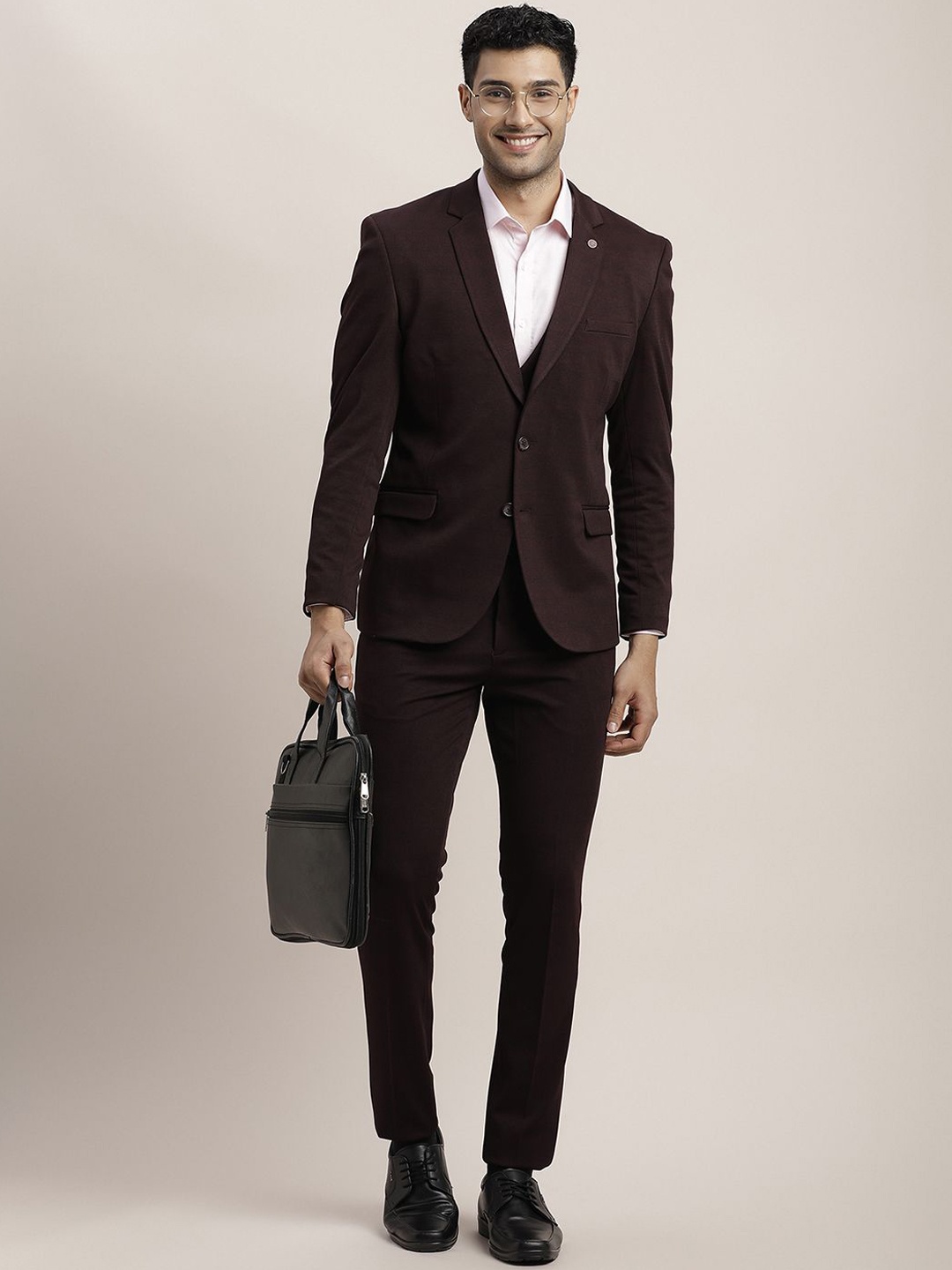 

Turtle Men Pure Cotton Single-Breasted Three-Piece Formal Suit, Brown