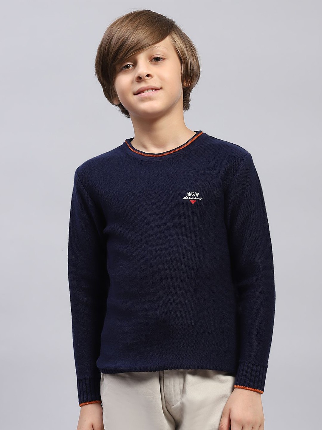 

Monte Carlo Boys Solid Round Neck Pullover, Navy blue