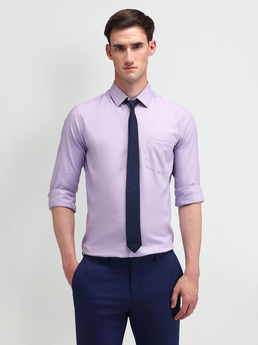 

Arrow Men Comfort Spread Collar Solid Cotton Slim Fit Formal Shirt, Purple
