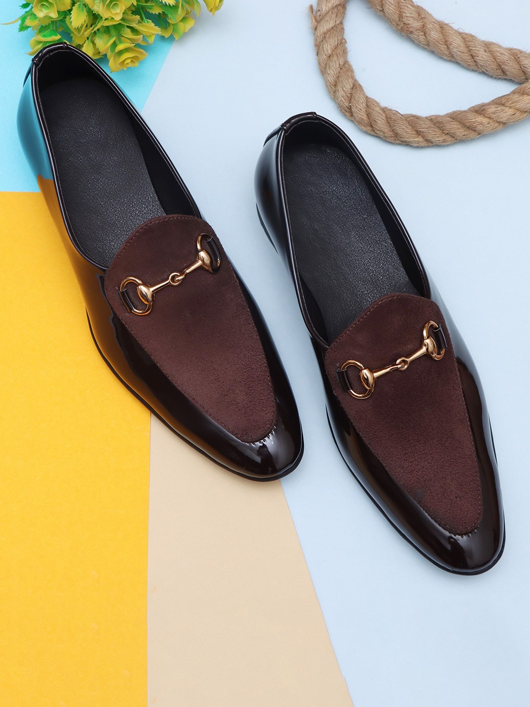 

SHUAN Men Leather Formal Slip-Ons, Brown