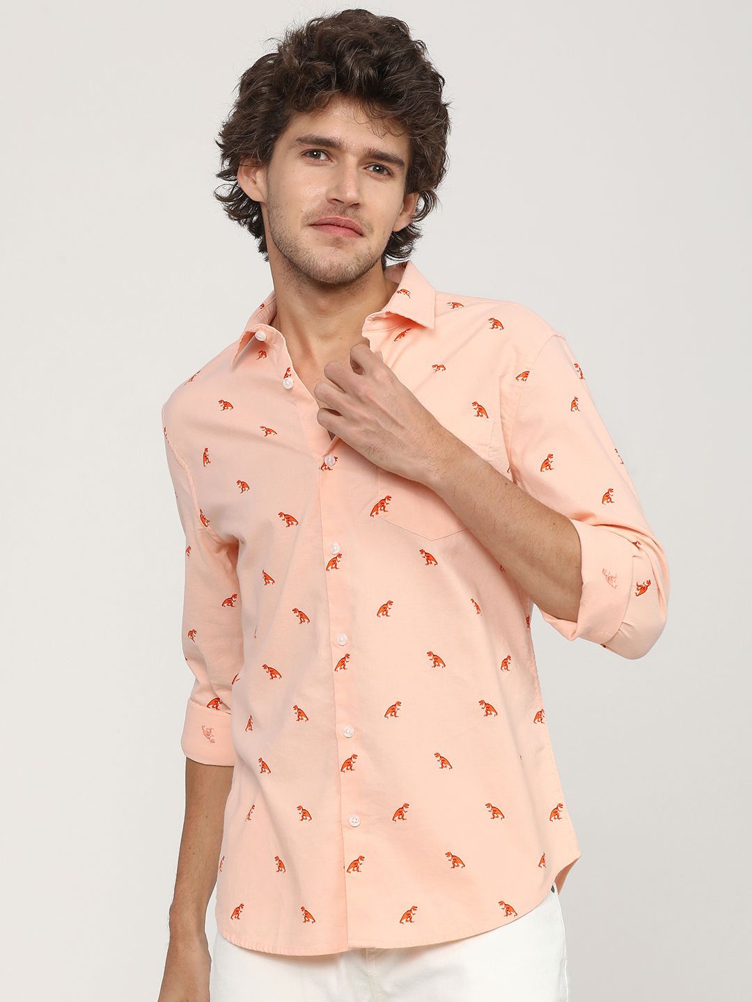 

Ketch Printed Casual Slim Fit Shirt, Pink