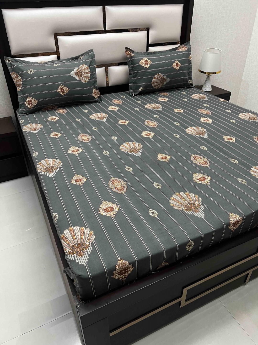 

Pure Decor Amulya Grey Ethnic Motifs Microfiber 230 TC Queen Bedsheet with 2 Pillow Covers